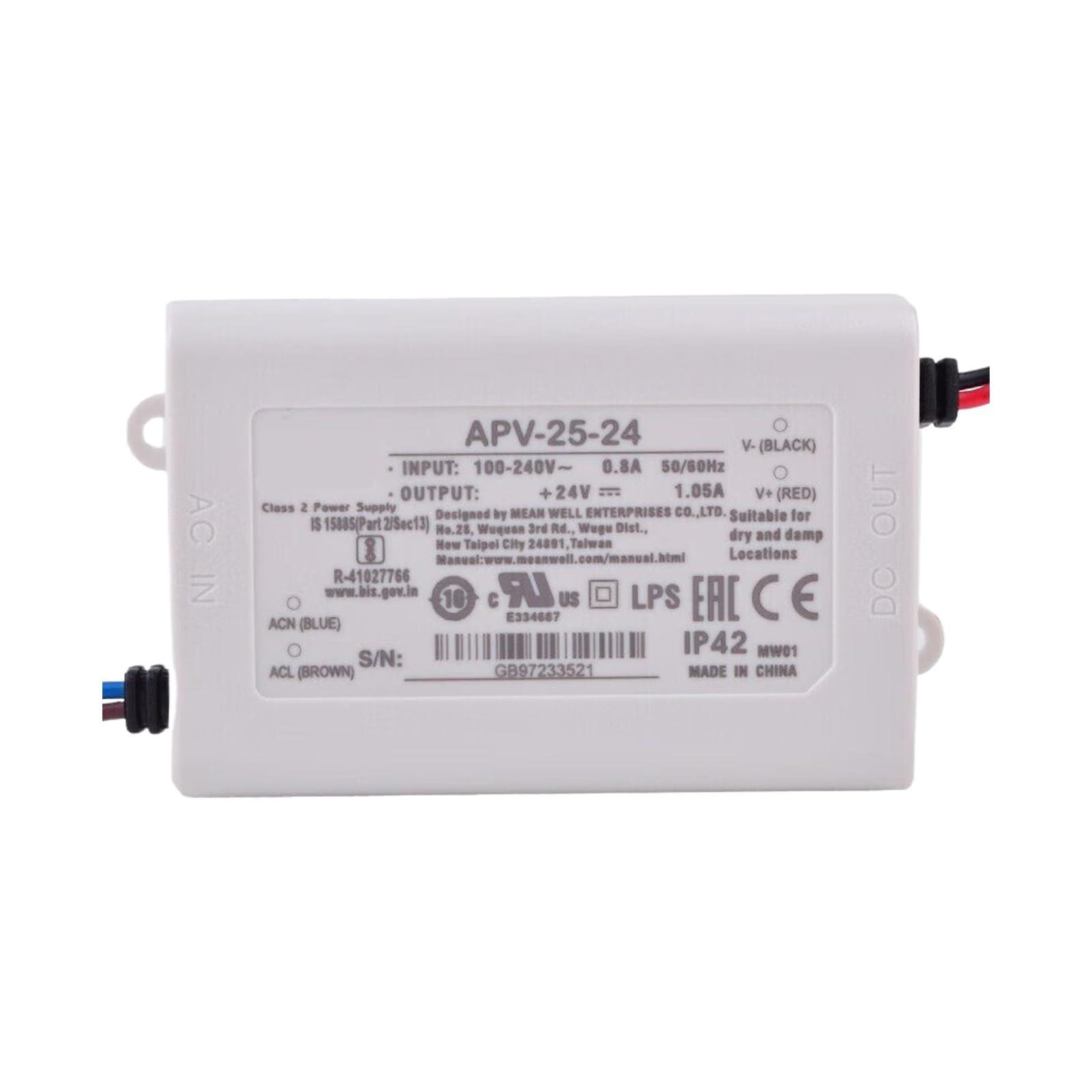 YS powered by MW Generic APV-25-24 24V 1.05A 25W Compact Power Supply for LED Lighting and Electrical Devices, White, YS-APV-25-24