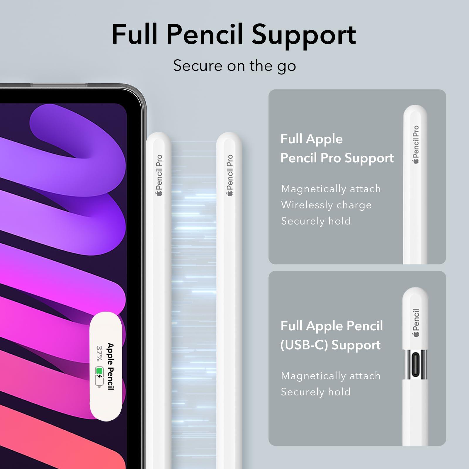 ESR ESR for iPad Mini 7 A17 Pro Case, iPad Mini 7th/6th Generation Case with Stand(2024/2021), 3 Stand Modes, Slim and Light, Drop Safe, Supports Pencil Pro & Pencil (USB-C), Black Clear