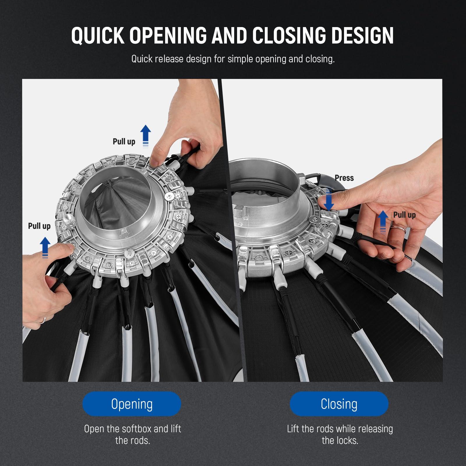 Neewer NEEWER 22\"/55cm Parabolic Softbox Bowens Mount, Quick Release with Diffusers/Grid/Bag for Video Continuous Lighting CB60 CB200B MS60 MS150B Q4 Compatible with Godox Compatible with Aputure, NS55P