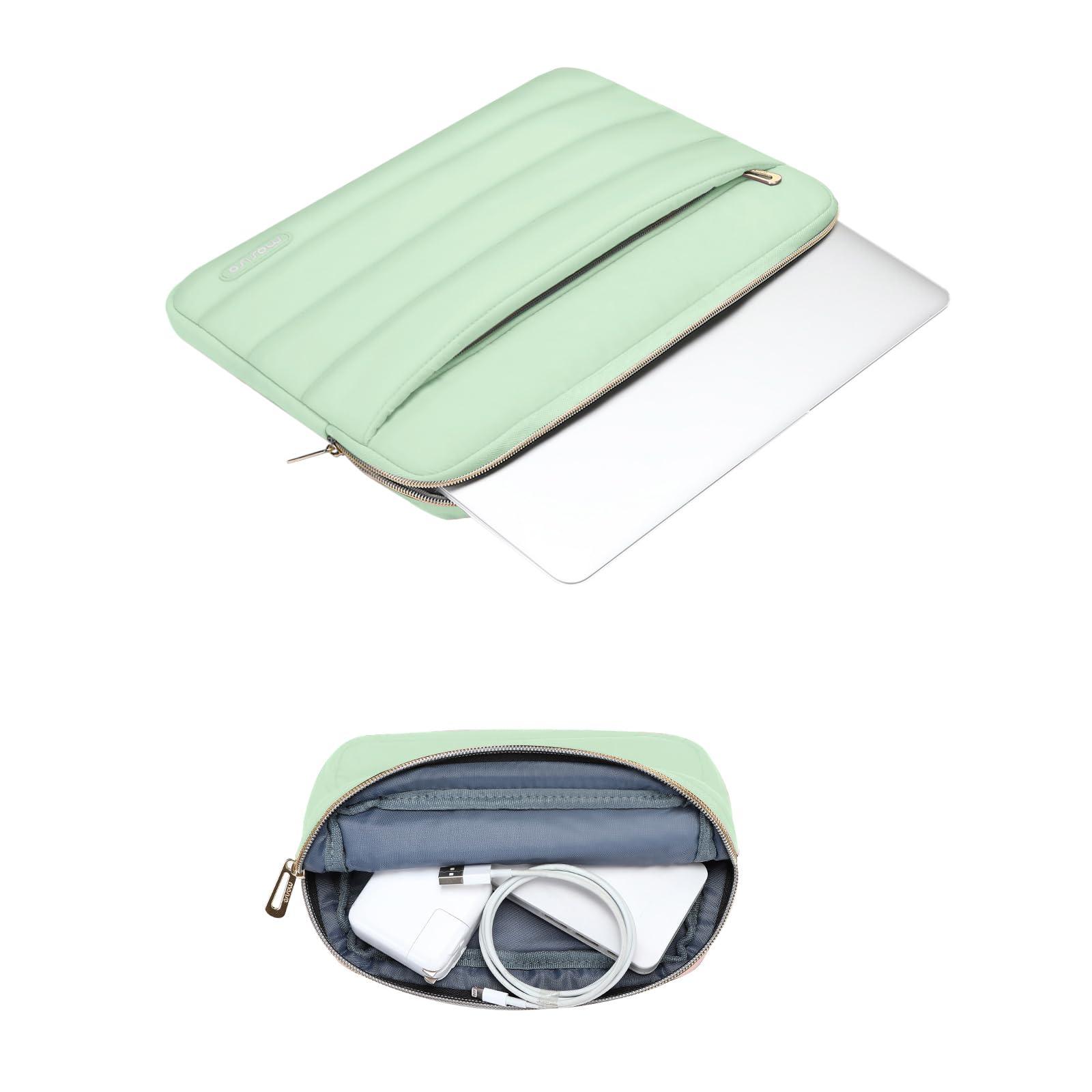MOSISO MOSISO Compatible with MacBook Pro 14 inch Case 2024-2021 M3 A2918 A2992 M2 A2779 M1 A2442, Plastic Hard Shell&Puffy Horizontal Sleeve Bag with Small Case&Keyboard Cover, Mint Green&Sage Green