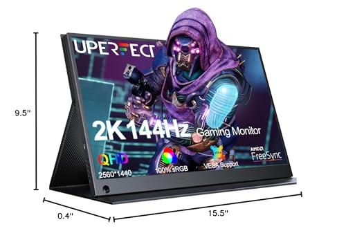 UPERFECT UPERFECT 2K 144Hz Portable Monitor 17.3 Inch 2560x1440P Portable Gaming Monitor Travel Monitor for Laptop HDR IPS Screen with VESA, Cover Stand, Dual Speakers for PC Phone Game Console Steam Deck