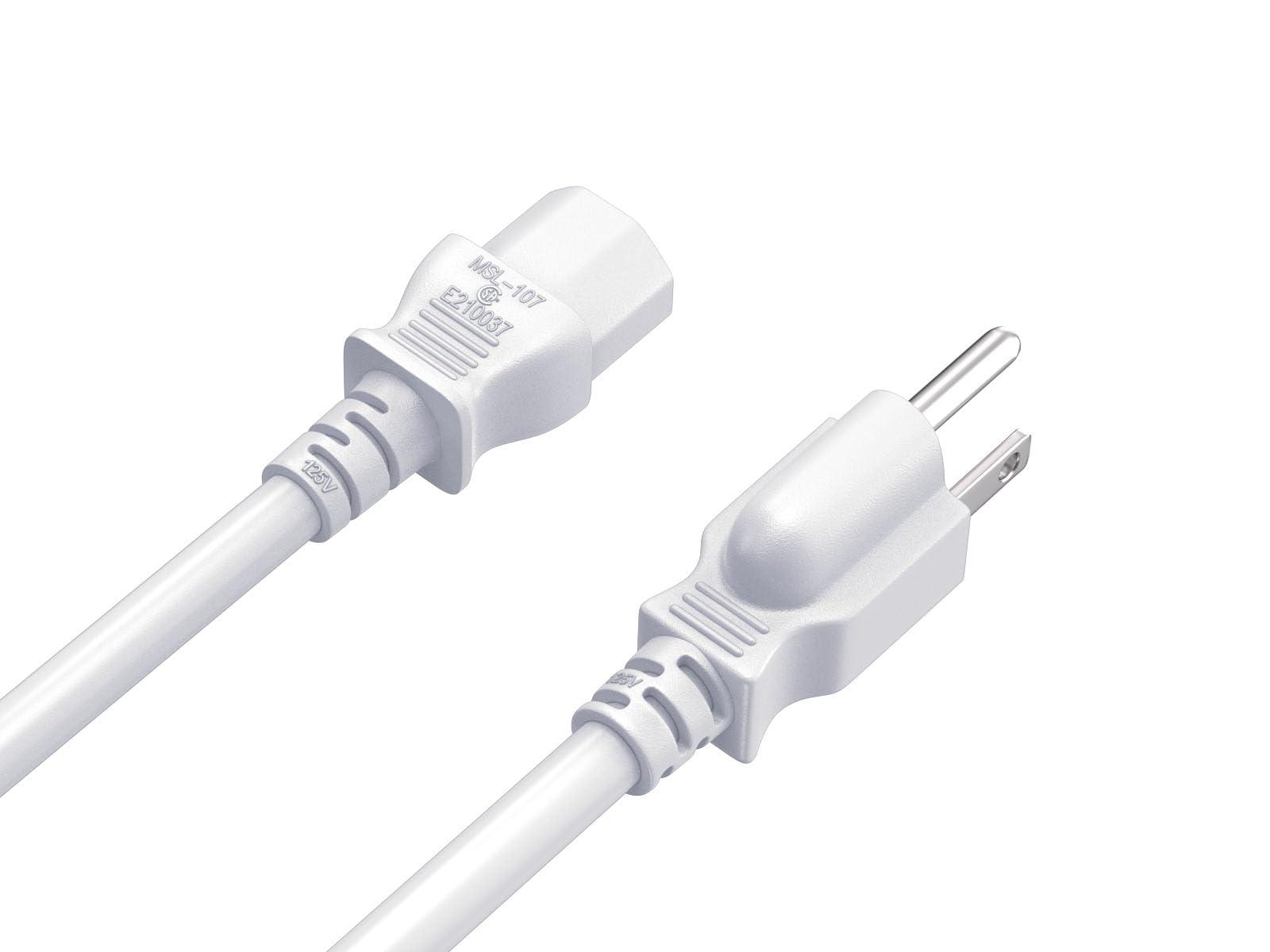 Cable Leader CableLeader 3ft 18 AWG Universal Power Cord IEC320 C13 to NEMA 5-15P, Extension Power Cord, Compatible with Computers, Monitors, Printers & TVs, White