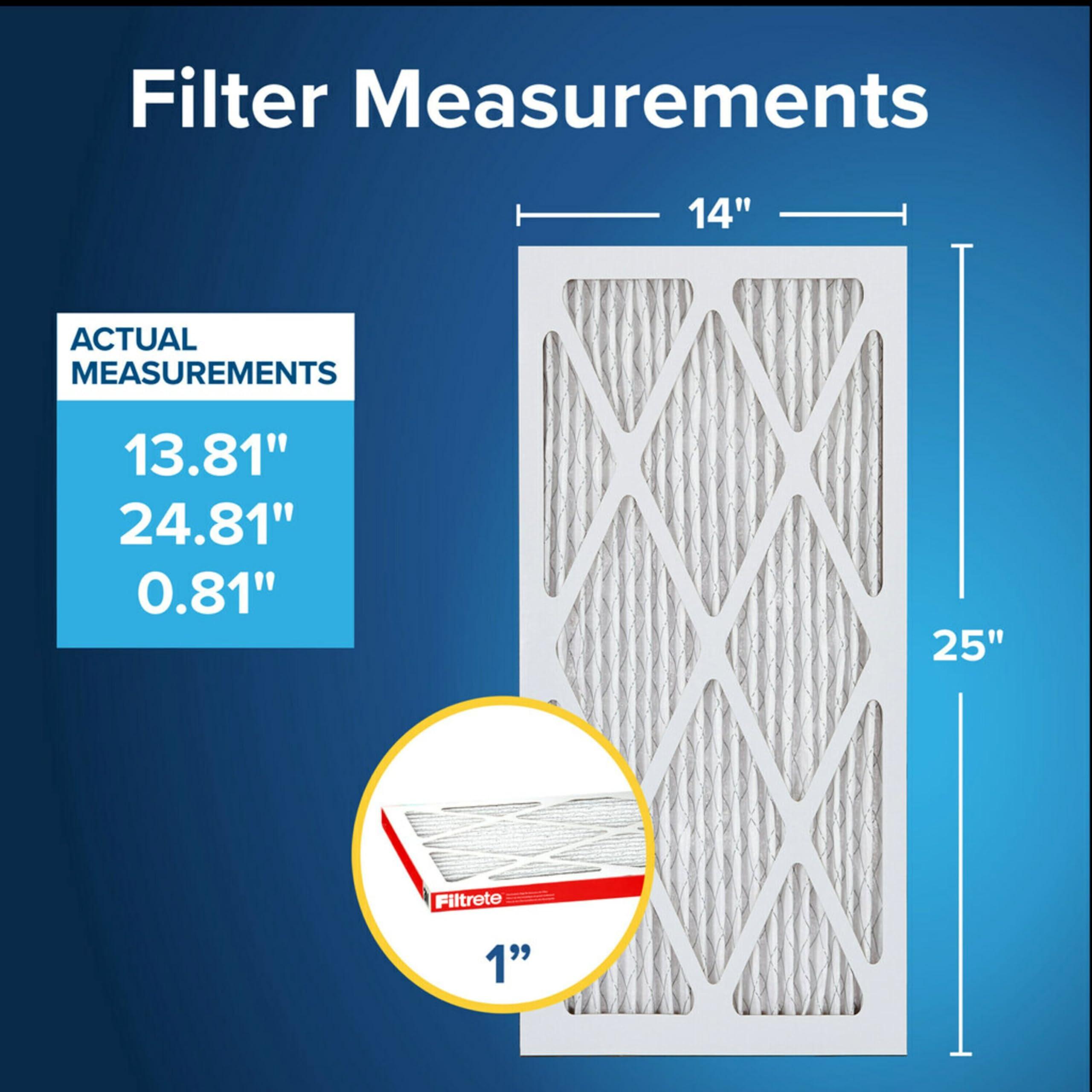 Filtrete Filtrete 14x25x1 AC Furnace Air Filter, MERV 11, MPR 1000, Micro Allergen Defense, 3-Month Pleated 1-Inch Electrostatic Air Cleaning Filter, 4 Pack (Actual Size 13.81 x 24.81 x 0.81 in)