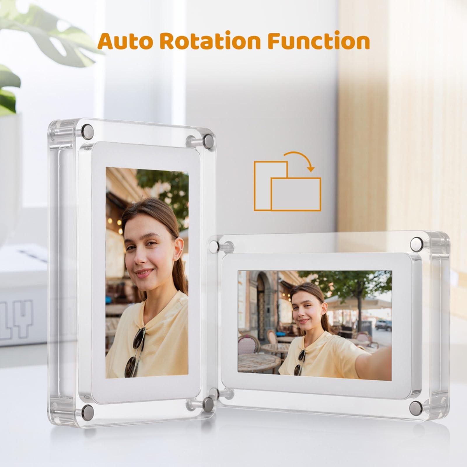 ZJchao Digital Picture Frame, 5 Inch Acrylic Digital Photo Frame Digital Photo Frame Picture Frames with Auto Rotation Cleaning Cloth for Home Office Decor Display Vid Photos Music