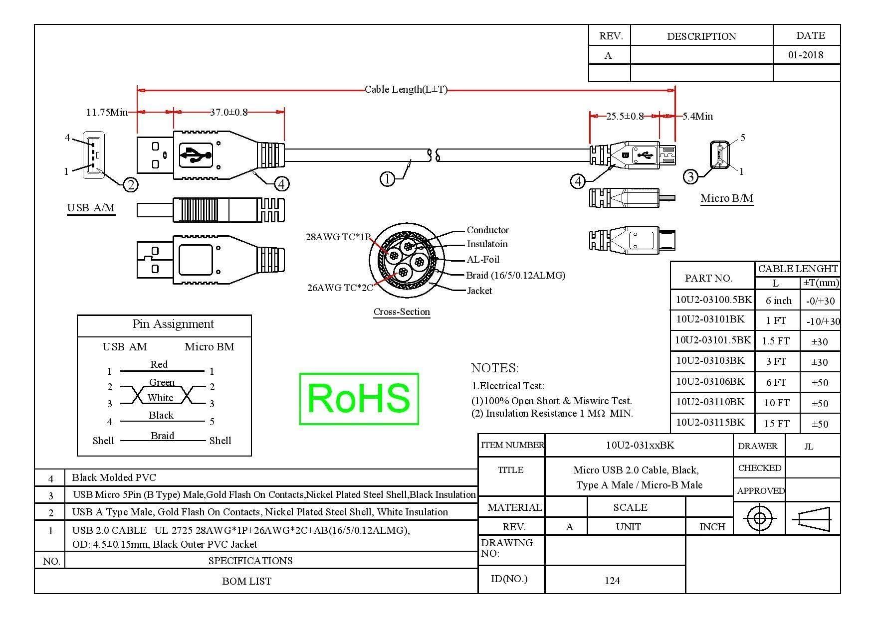 CableWholesale CableWholesale Micro USB 2.0 Cable, Black, Type A Male/Micro-B Male, A Male to Micro B High Speed USB Cable, 15 ft
