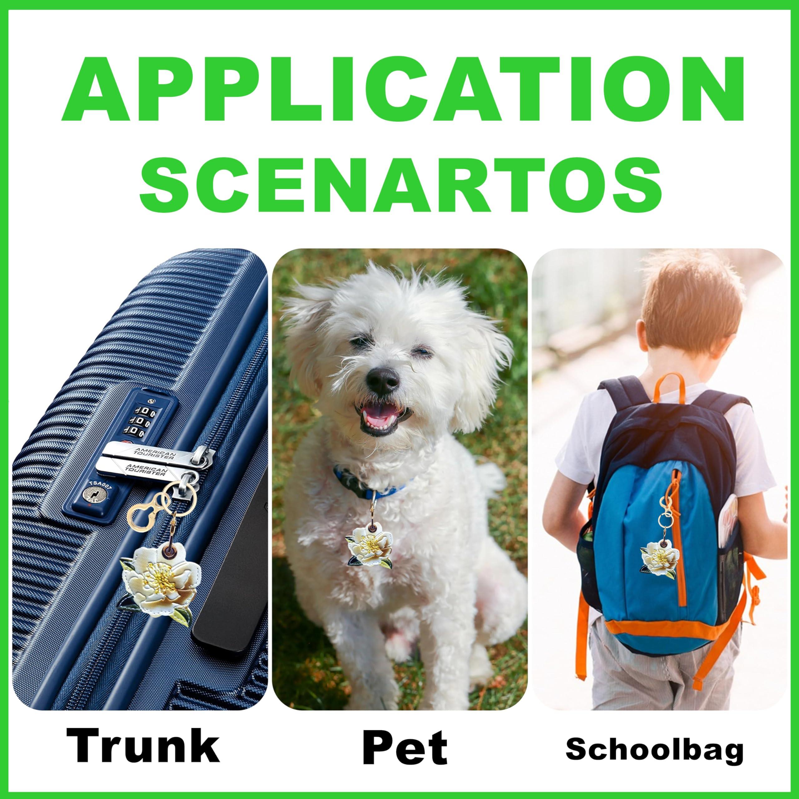 BORKUANA BORKUANA Leather Keychain Holder Case Compatible with Apple AirTag, Cute Protective Air Tag Cover with Keychain Ring, Anti-Scratch Finder GPS Tracker Case for Wallet Keys(White Peony)