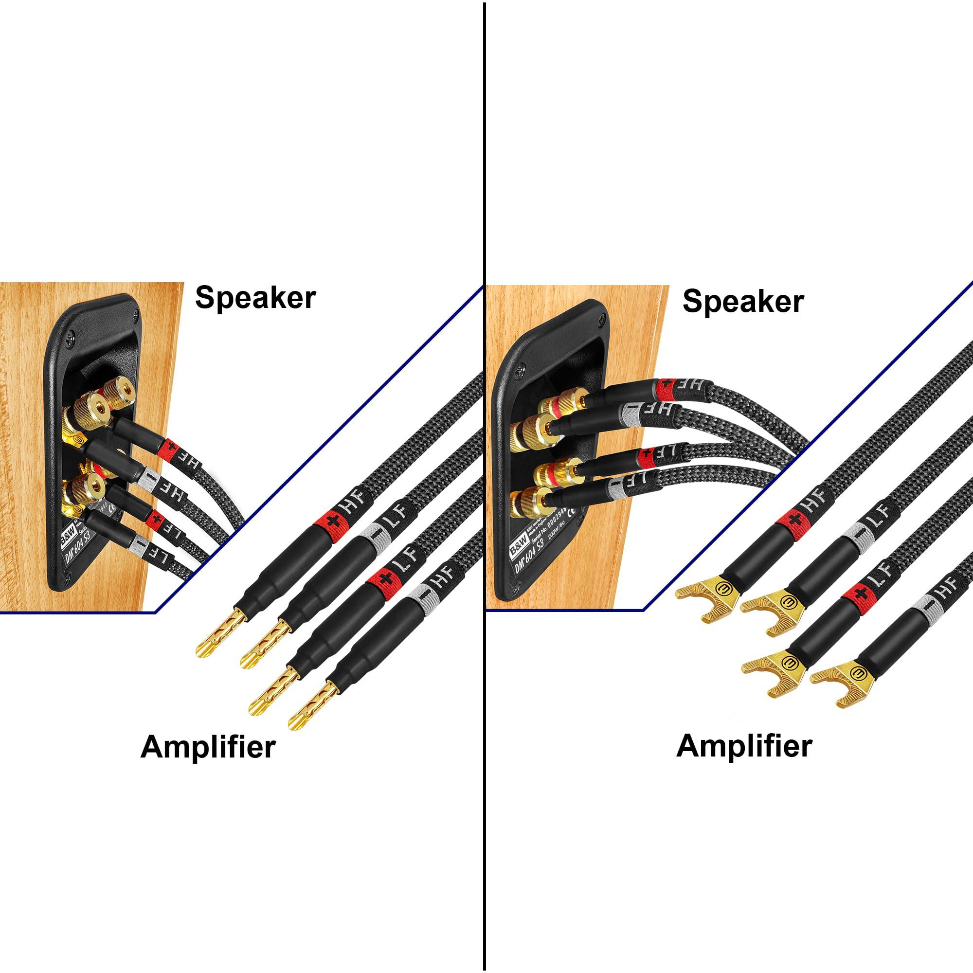 WORLDS BEST CABLES WORLDS BEST CABLES 6 Foot Ultimate - 9 AWG - Ultra-Pure OFC - Extra Premium Audiophile HiFi Bi-Amp Speaker Cable Pair with Eminence Gold Banana (x4) & Spade (x4) Plugs & Carbon Tweed Jacket