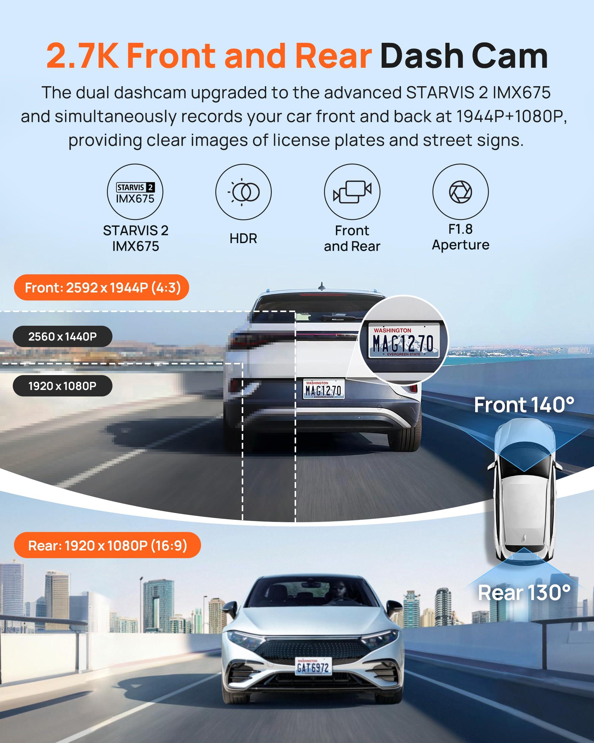 70mai 70mai Dash Cam Front and Rear A510,1944P+1080P with STARVIS 2 IMX675 and 64GB Card, Dash Camera for Cars, 4G LTE Support, ADAS, Built-in GPS WiFi, APP Control, HDR, 24H Parking Mode, Loop Recording