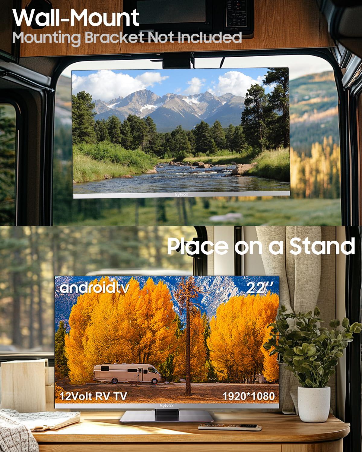 SYLVOX SYLVOX RV TV, 24 inches 12/24V TV for RV 1080P Full HD Smart TV, Built-in APP Store, Support WiFi Bluetooth, Small Android TV for Car Home Camper Truck Boat(Limo Series)