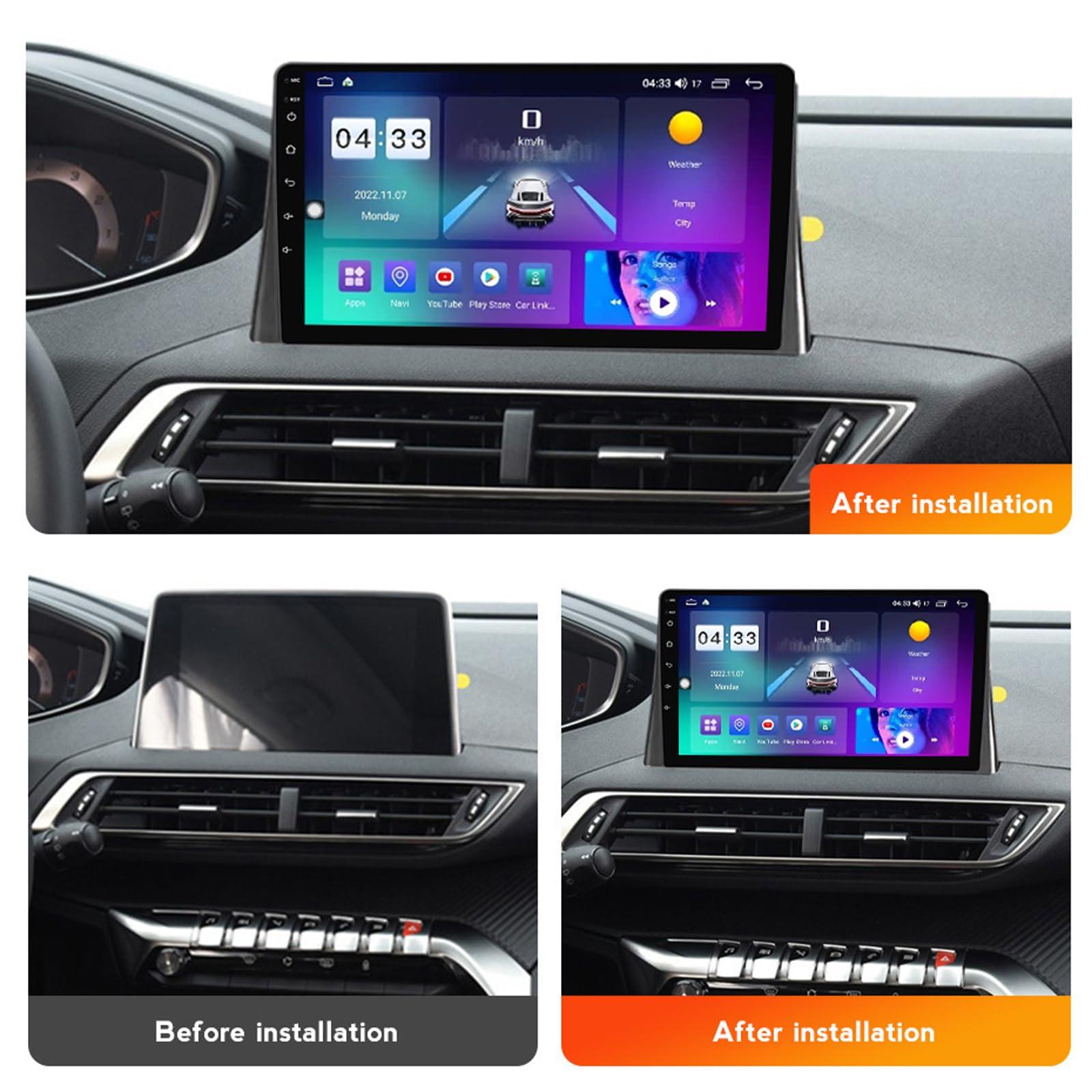 Plusfish Plusfish 9 Inch Android 13 Car Stereo for Peugeot 3008 2017~2020 Touch Screen Car Radio Bluetooth Wireless Carplay Android Auto Multimedia Navigation with RDS DSP FM Radio,M800s 8core 8g+256g