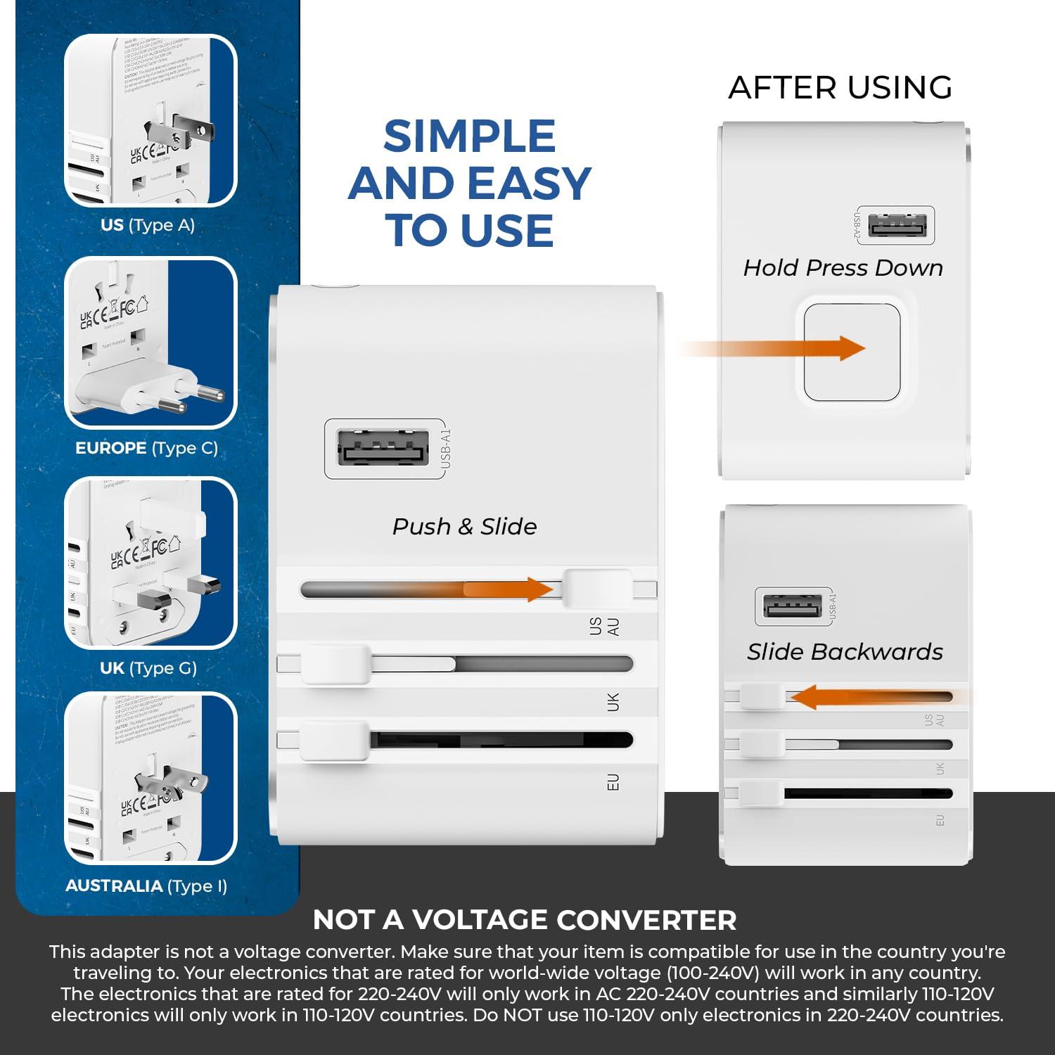 OREI OREI Universal Travel Adapter All in One International Power Adapter with 2.4A Dual USB, European Adapter Travel Power Adapter Wall Charger for UK, EU, AU, Asia Covers 150+ Countries