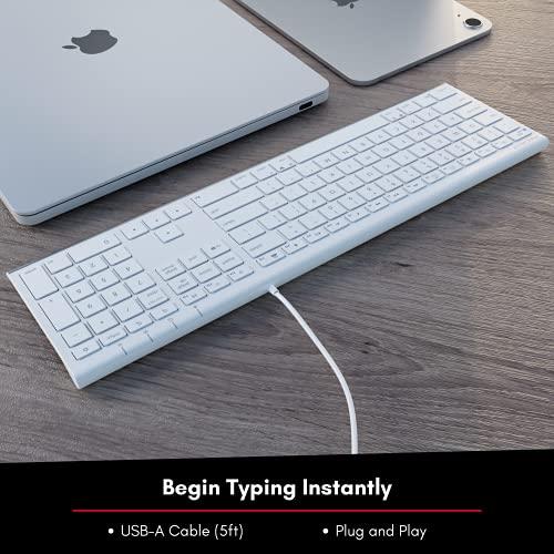 Macally Macally Slim USB Wired Keyboard for Mac and Windows - Simple and Sophisticated - USB Apple Keyboard with Numeric Keypad for Mac Mini / Pro, Macbook, iMac with 110 Scissor Switch Keys and 20 Shortcuts