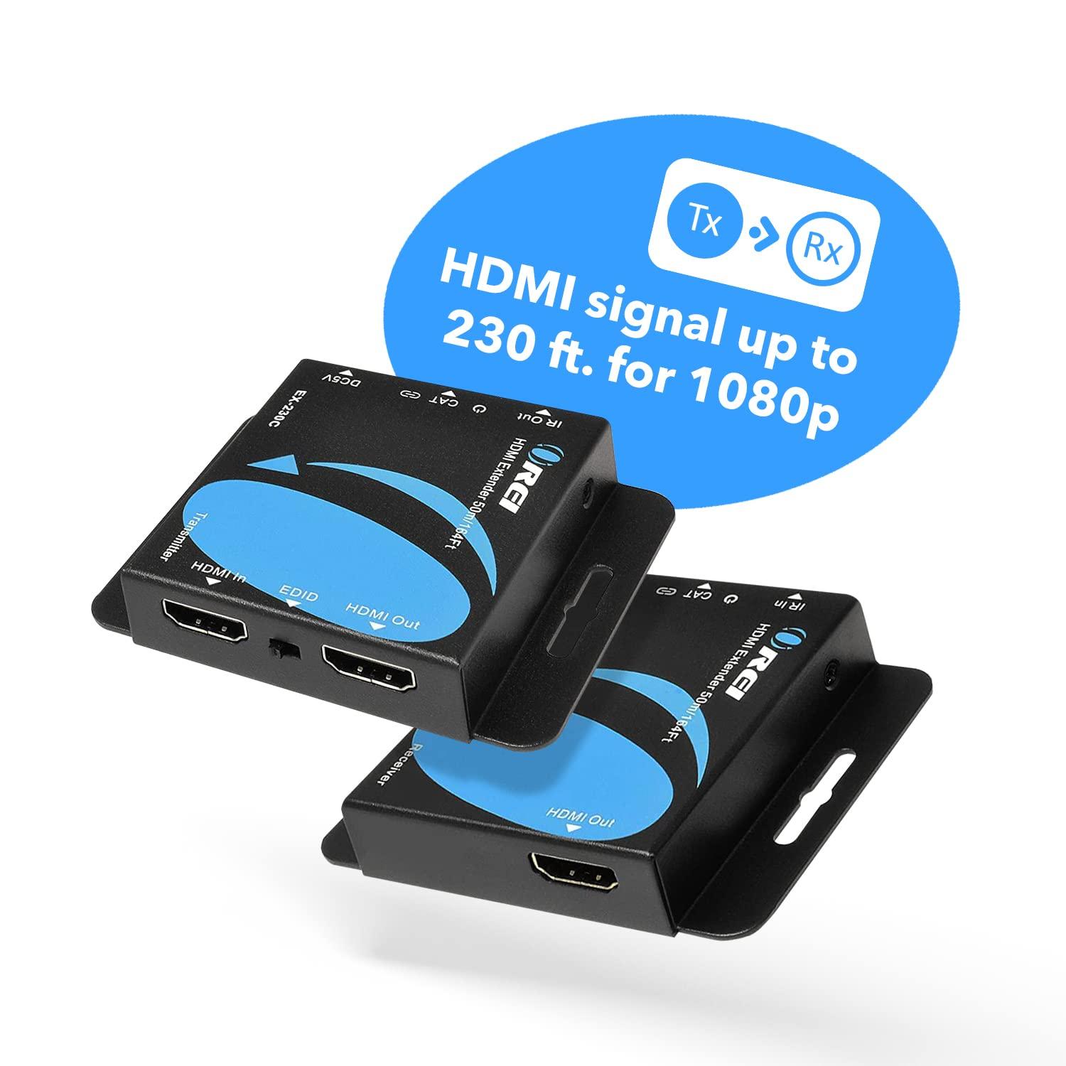 OREI OREI 4K HDMI Over Ethernet CAT6/CAT7 Extender, Extender RJ45 4K@30Hz Upto 130 Ft 1080P Upto 230 FT Full HD POC Transmitter & Receiver IR Loop Out (EX-230C)