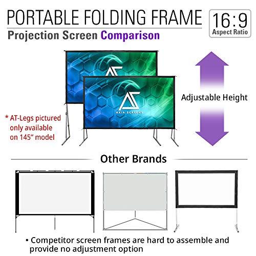 AKIA SCREENS Akia Screens 145 inch Portable Outdoor Projector Screen with Stand and Bag 16:9 8K 4K Ultra HD 3D Adjustable Height Foldable Projection Screen Silver for Movie Video Home Theater AK-OS145H1