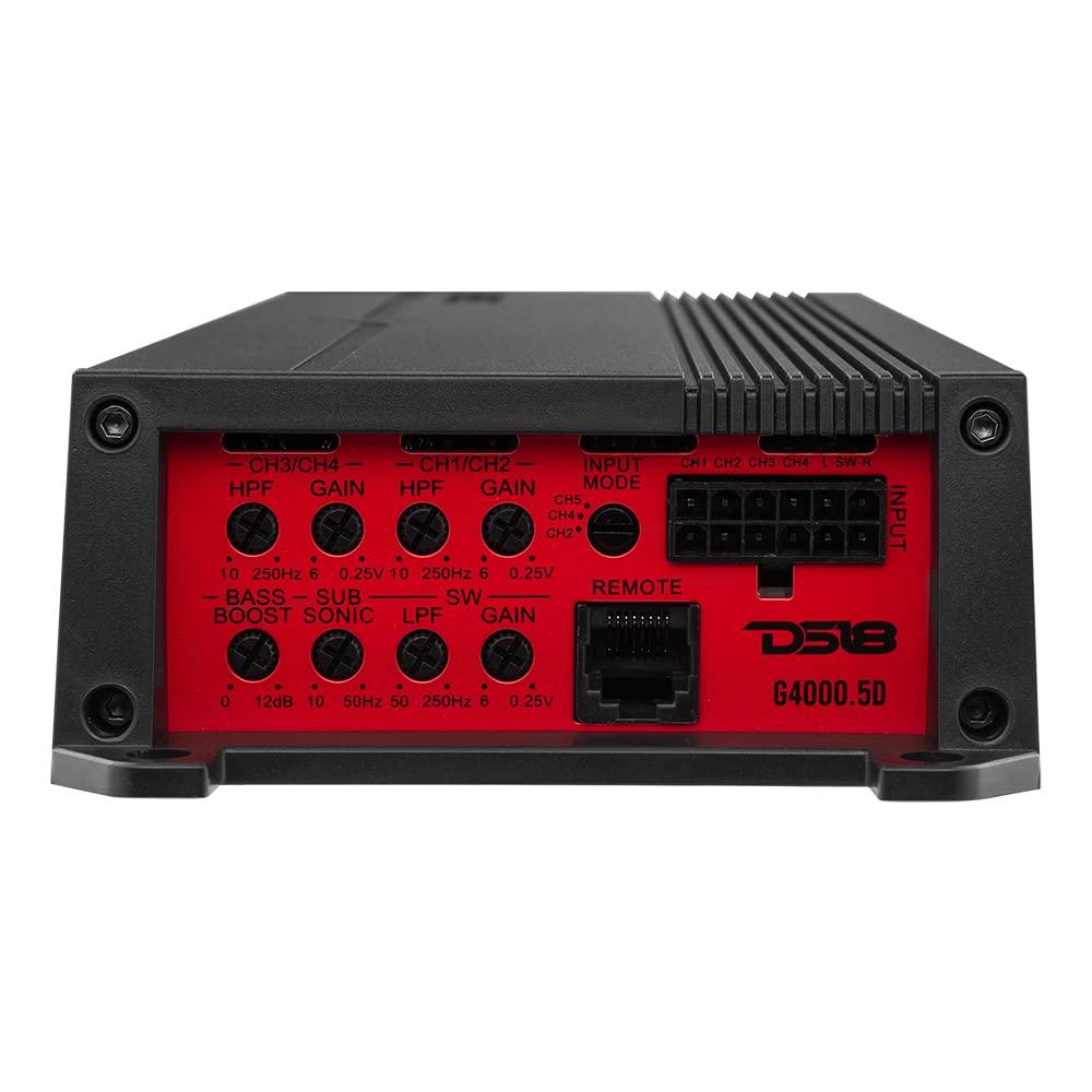 DS18 DS18 G4000.5D GEN-X Full-Range Class D 5-Channel Amplifier 4000 Watts Max Power 2/4 Ohm Stable, Bridgeable, High/Low Pass Filter - BASS Knob Included - Compact Amp for Speakers in Car Audio System