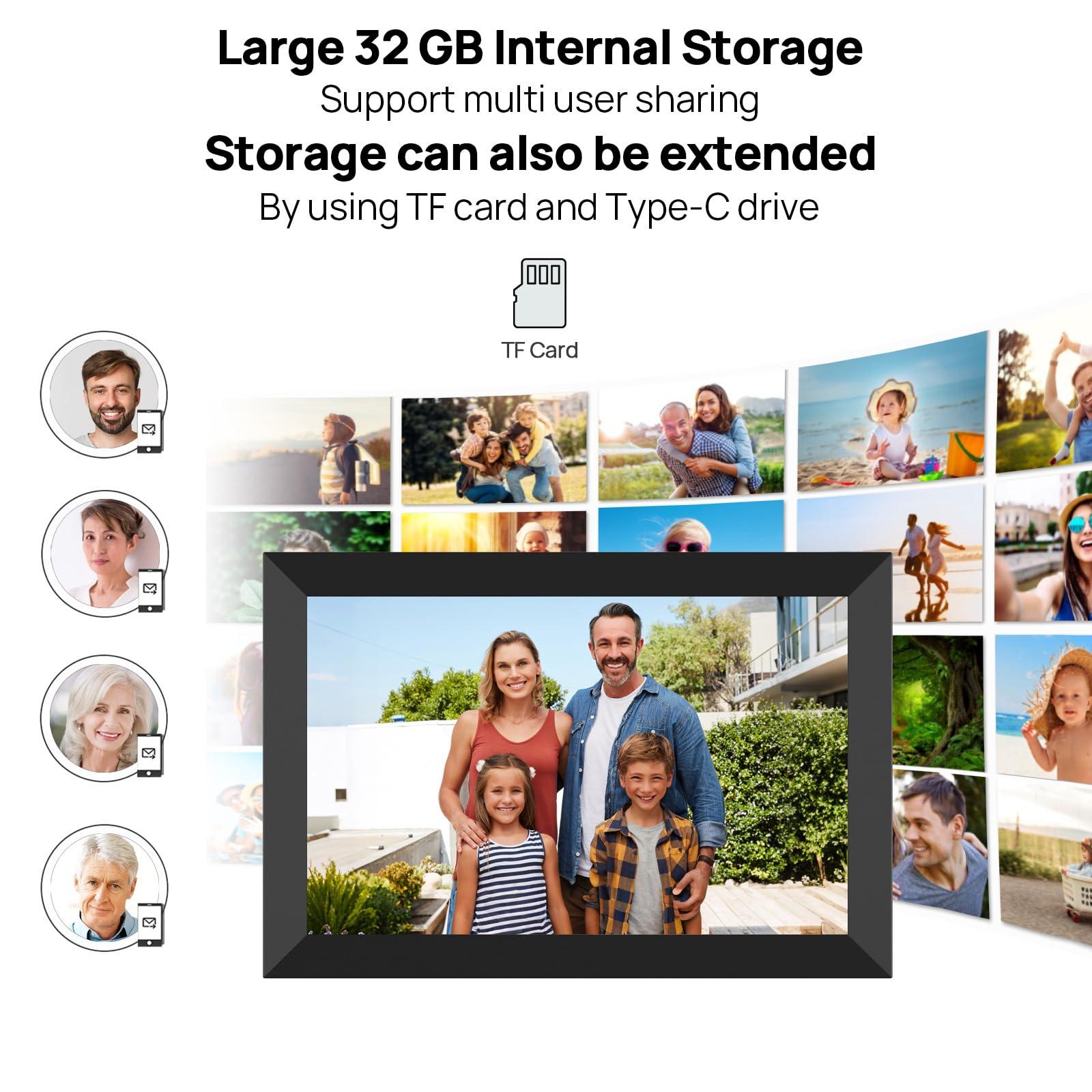 SSA SSAWiFiFrame WiFi Digital Picture Frame,Share Photo via App or Email from Anywhere 10.1 IPS Touchscreen,Auto-Rotate Support Music/Calendar/Weather/Clock, No Limited Cloudly Free App