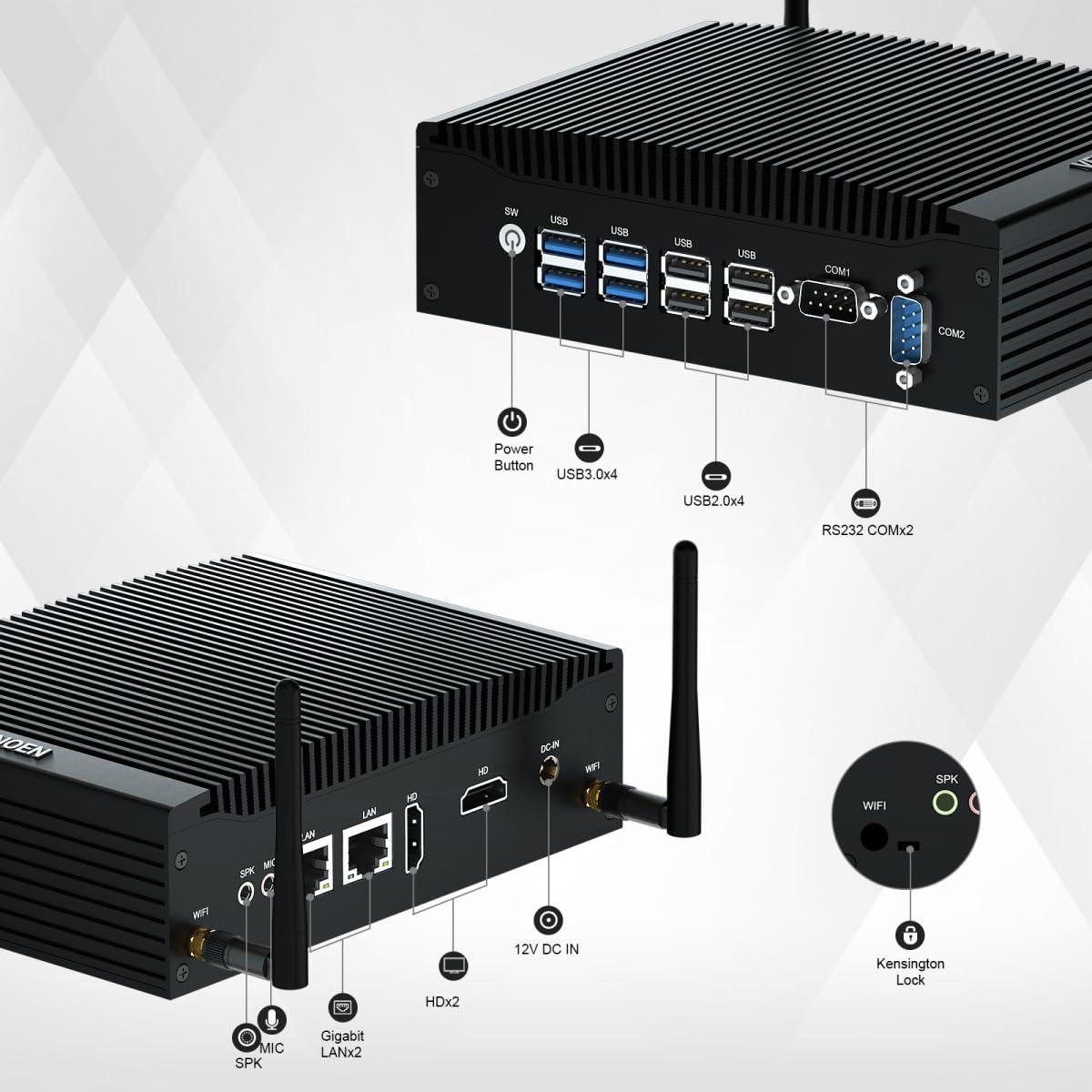 VENOEN VENOEN Office Mini PC in-tel Core i5 7300U Fanless PC Desktop Computer, 32GB RAM 512GB SSD, 8xUSB, Dual HD HD 4K HTPC, 2xRS232 COM, Wi-Fi, BT4.2, Industrial Computer with Win 10 Pro