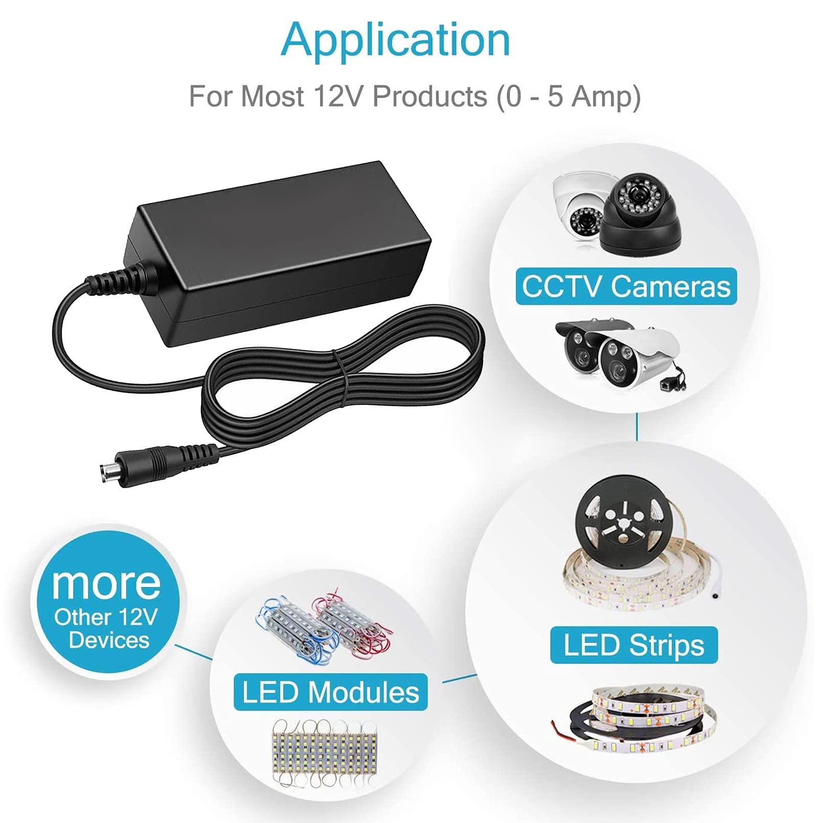 AMENKER 12V 5A Power Supply, 12V Power Supply Adapter, AC 100-240V to DC 12 Volt 5 Amp Transformers, 60 Watt Max, 5.5x2.1mm US Plug for LED Strip Light CCTV Accessories Security Cameras System Router Driver