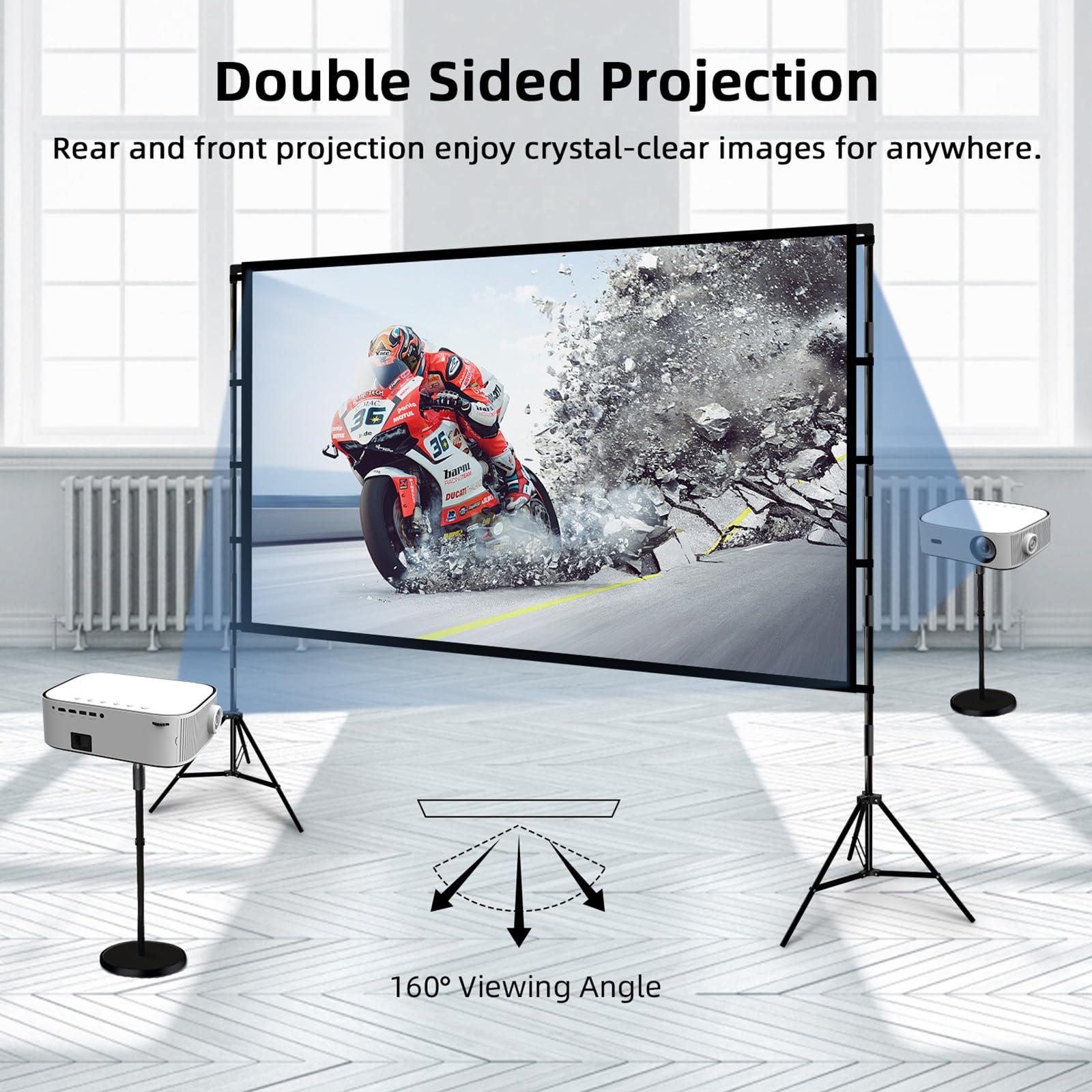 wootfairy Projector Screen with Stand, Wootfairy 100 inch Foldable and Portable Projection Screen 16:9 4K HD Rear Front Wrinkle-Free Movie Screen with Carry Bag for Indoor Outdoor Home Theater Backyard Cinema