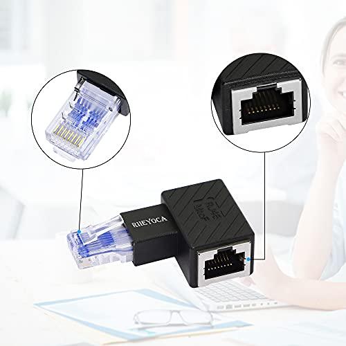 RIIEYOCA RIIEYOCA 90 Degree Ethernet Adapter,Right Angle RJ45 Male to Female Extension Cat6 LAN Network Connector,for Computers, Laptops, Routers(2-Pack)