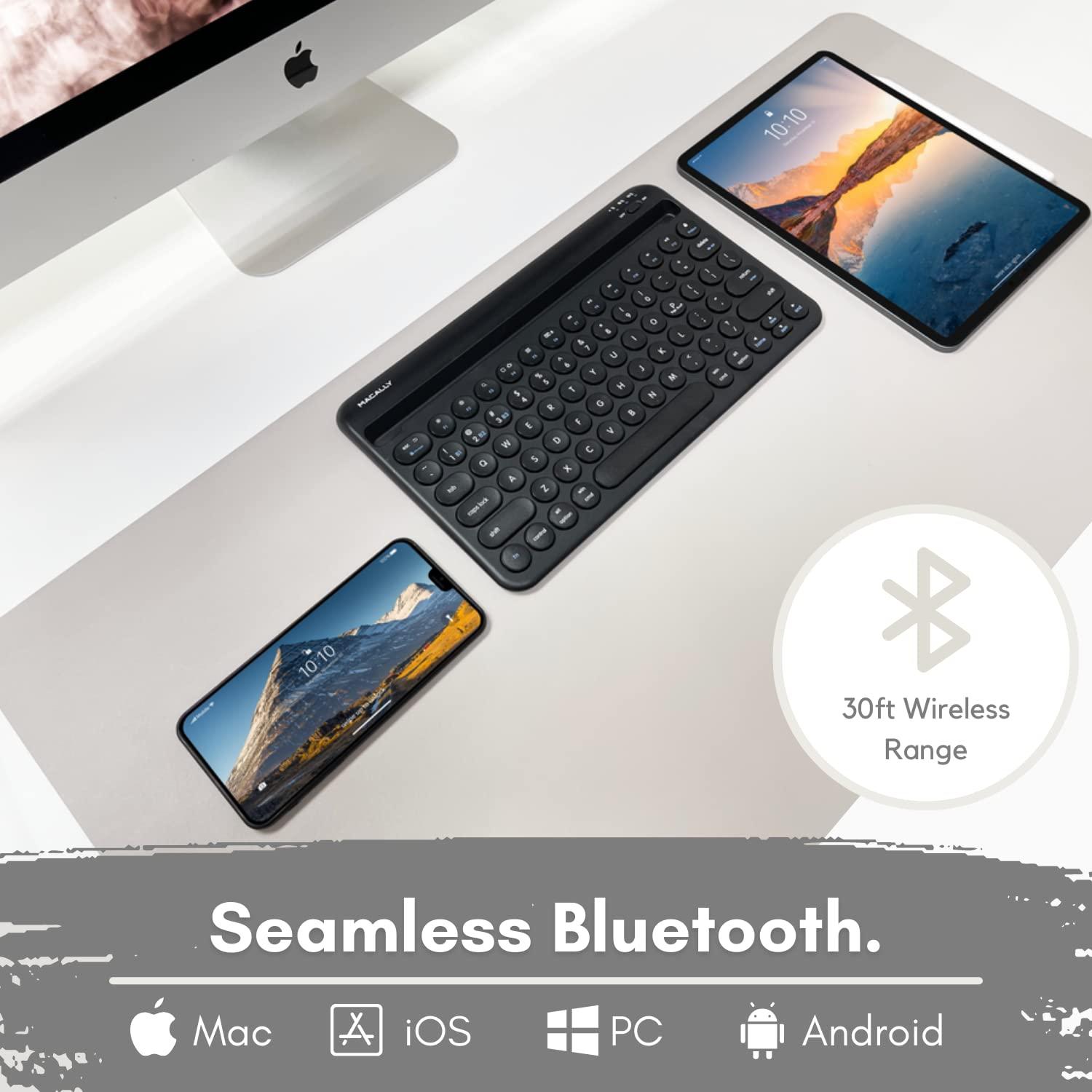 Macally Macally Bluetooth Keyboard for Tablet | Wireless Keyboard for iPad mini/Air/Mini, iPhone (Multi-Device, Built-in Stand, Rechargeable) Easy to Use and Cute Portable