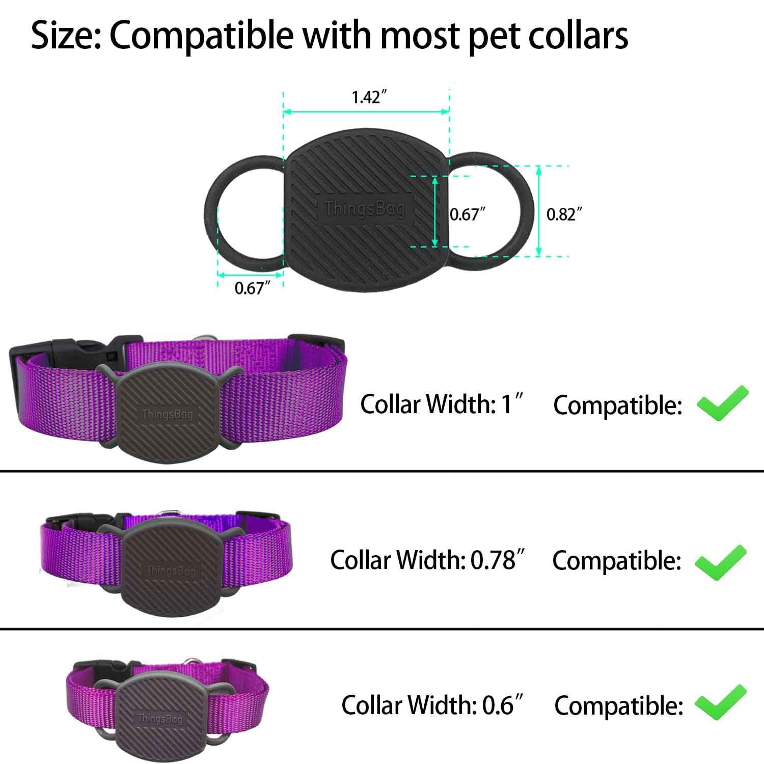 ThingsBag Dog Collar Airtag Holder(2 Pack), Waterproof Companion of Air Tag Trackers Locator Case, Protective itag Apple GPS Holder Compatible with Cat Collars, Silicone Dog airtag Holder(Black Black)