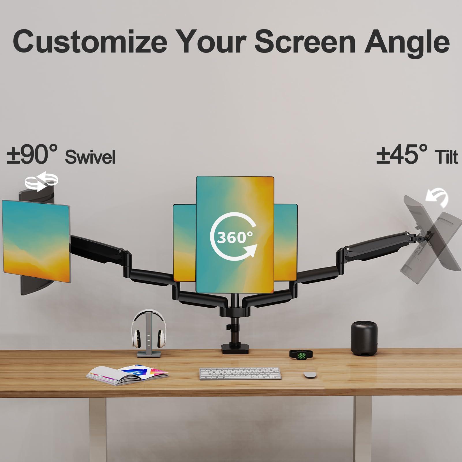 MOUNT PRO MOUNT PRO Triple Monitor Mount, 3 Monitor Desk Mount for There Screens up to 32 Inch, Full Motion Gas Spring Triple Monitor Stand, Heavy Duty Monitor Arm Hold up to 17.6lbs Each, Black, (Pack of 3)