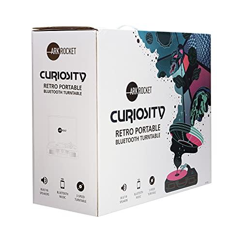 arkrocket Arkrocket Curiosity Bluetooth Turntable Retro Suitcase 3-Speed Record Player with Built-in Speakers (Ocean Blue Velvet)