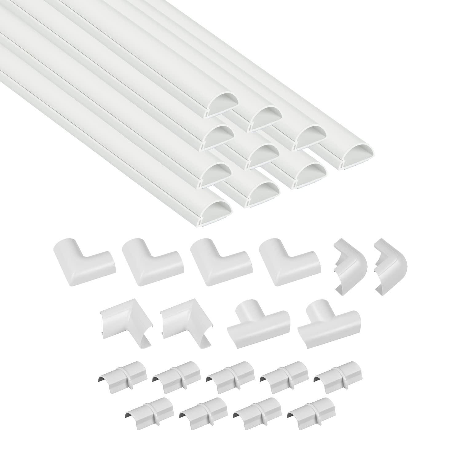 D Line D-Line 157in Cord Cover Kit, Self-Adhesive Wire Hiders, Paintable Cable Raceway to Hide Wires on Wall, Electrical Cable Management - 10x 15.7 Lengths & 19 Accessories - 1.18\" (W) x 0.59\" (H) - White