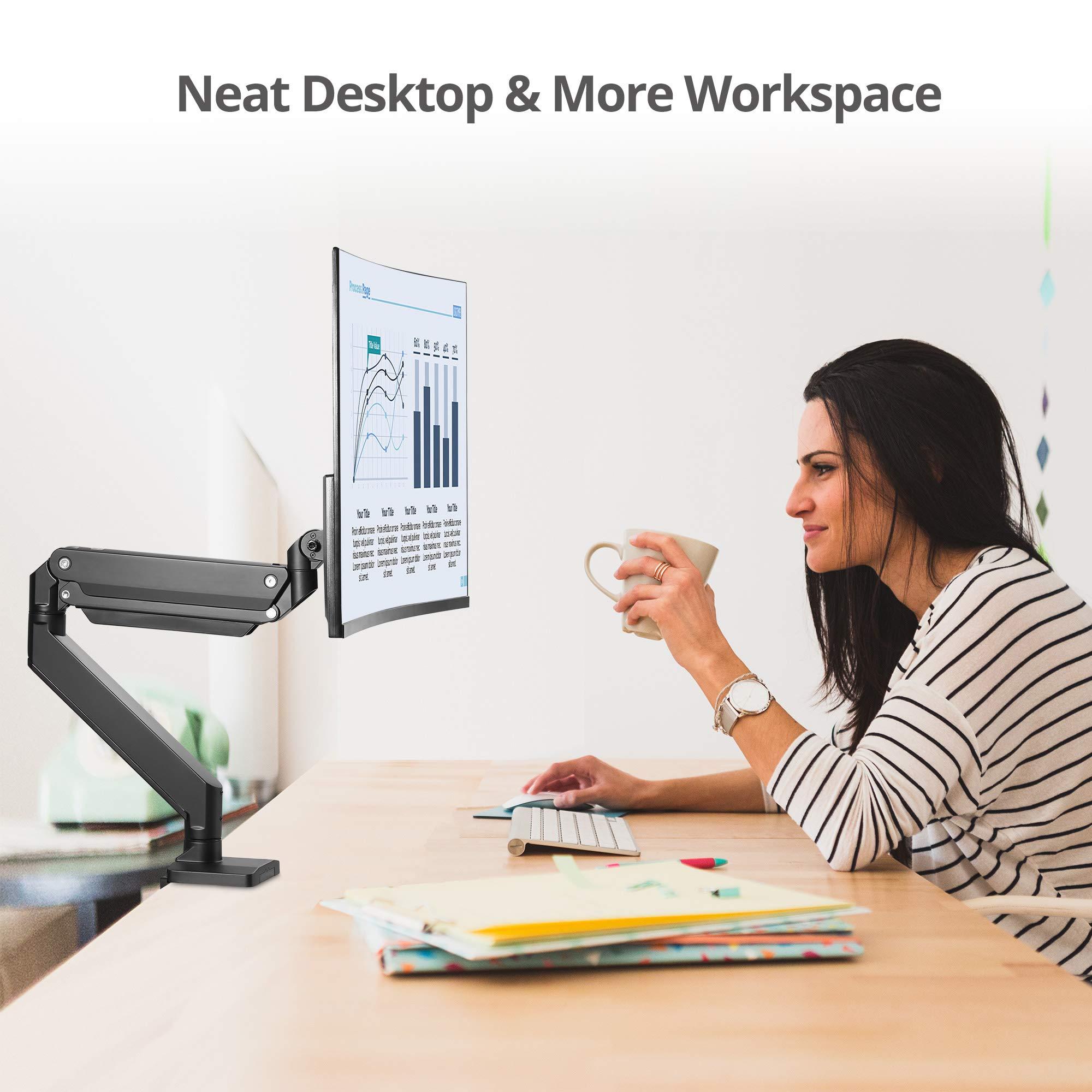 SIIG SIIG Single Monitor Desk Mount, 17\" to 43\", Heavy-Duty Premium Gas Spring, Fits Flat/Curved/Ultrawide Monitor, Load 33 lbs Max, VESA 75x75 100x100, 200x200, C-Clamp and Grommet Base (CE-MT2Z11-S1)