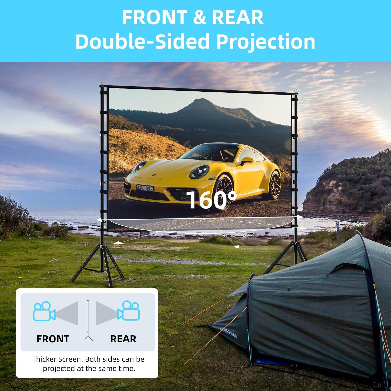 TOWOND Projector Screen and Stand,TOWOND 180 inch Outdoor Projection Screen, Portable 16:9 4K HD Rear Front Movie Screen with Carry Bag Wrinkle-Free Design for Theater Backyard Cinema