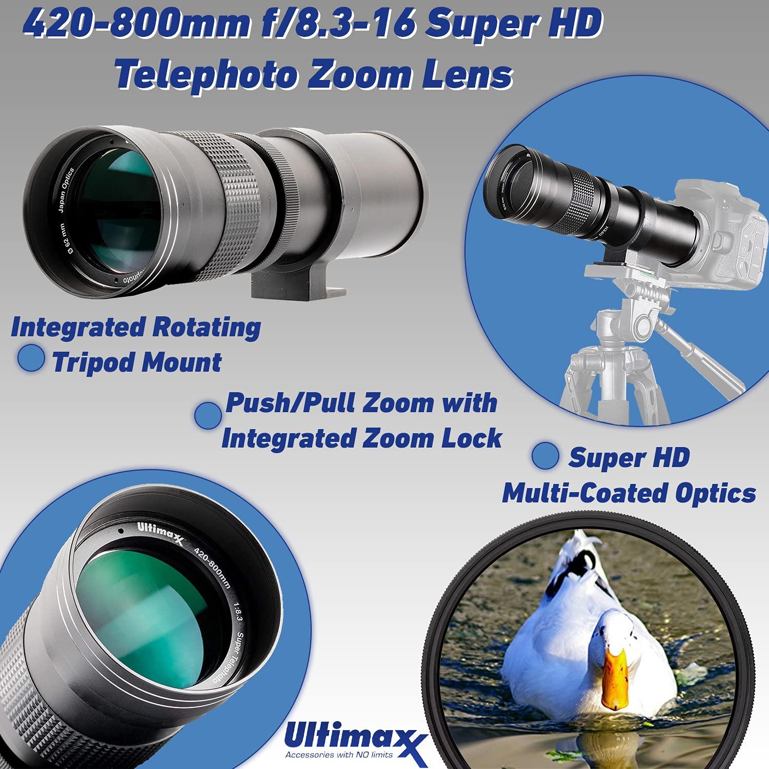 Ultimaxx Ultimaxx 420-800mm f/8.3-16 Super HD Telephoto Zoom Lens for Nikon Z5,Z6,Z6II,Z7,Z7II,Z9,Z50,ZFC Mirrorless Cameras & Other Z-Mount Cameras & Basic Bundle - Includes: T-Mount to Z-Mount Adapter & More