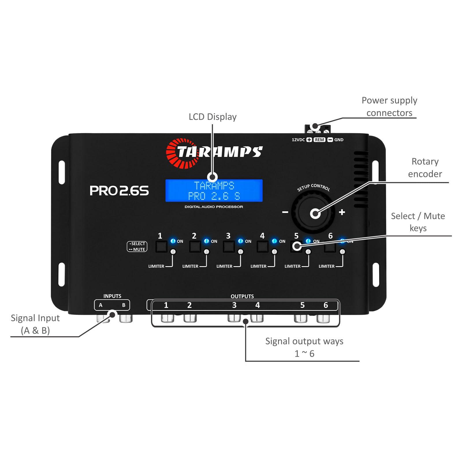 Taramp's Taramp\'s Pro 2.6S Digital Signal Processor Equalizer 3-band Graphic Equalization 6 Channels 18K Ohms(RCA) Output Impedance 47 Ohms Limiter Adjustable Car Audio System