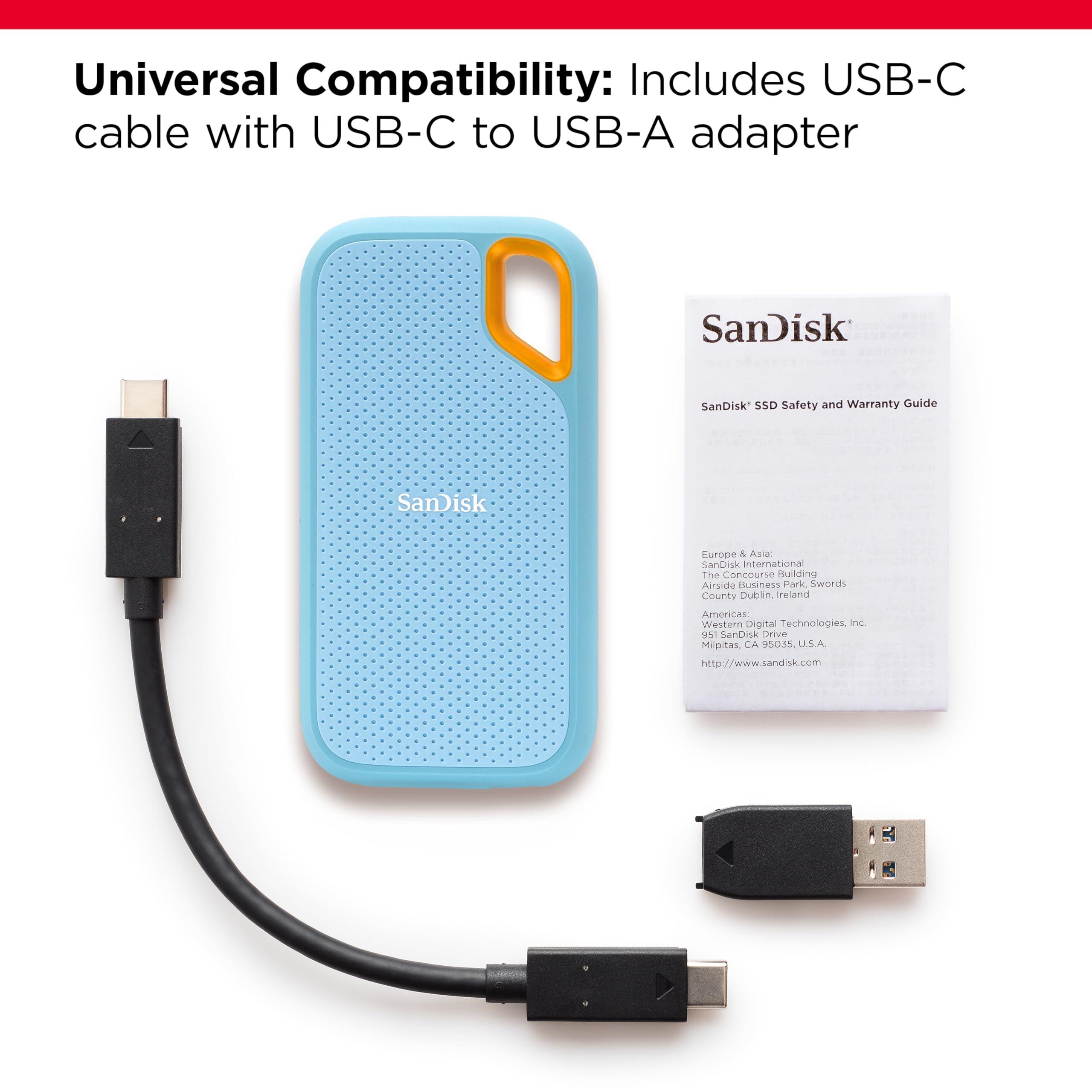 SanDisk SanDisk 4TB Extreme Portable SSD - Up to 1050MB/s, USB-C, USB 3.2 Gen 2, IP65 Water and dust Resistance, Updated Firmware, Sky Blue - External Solid State Drive - SDSSDE61-4T00-G25B