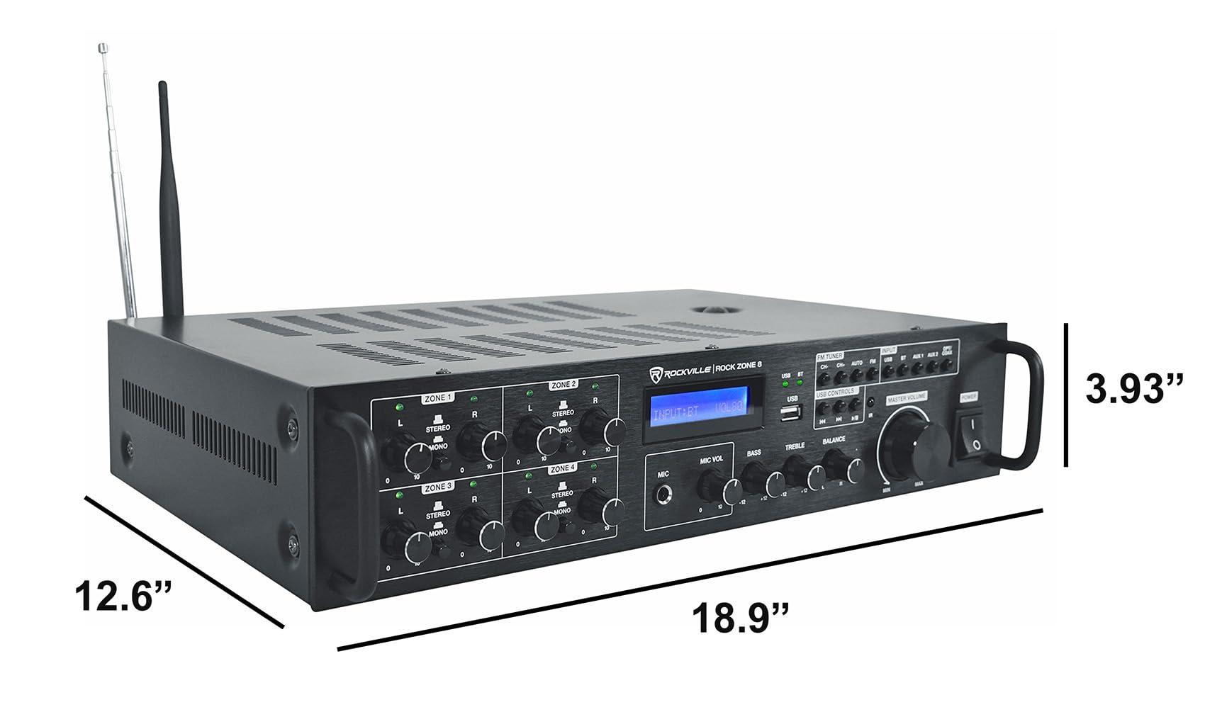 Rockville Rockville Bundle Rock Zone 8 8-Channel 1000W RMS Multi Room Receiver/Amplifier Bundle with (32) HC55-16 White 5.25" 300 Watt in-Ceiling Home Theater Speakers (33 Items)