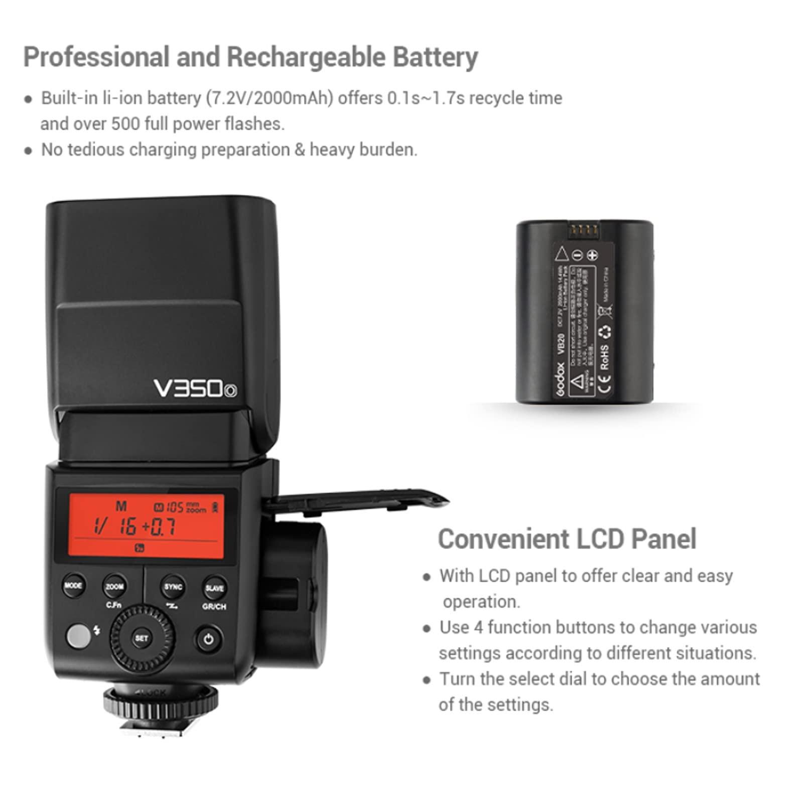 GODOX Godox V350O TTL Flash for Olympus Panasonic GN36 1/8000s HSS Camera Flash w/ 2000mAH Battery 500 Times Full Power Flash 0.1s-1.7s Recycle Time for Olympus Panasonic Camera (V350-O)