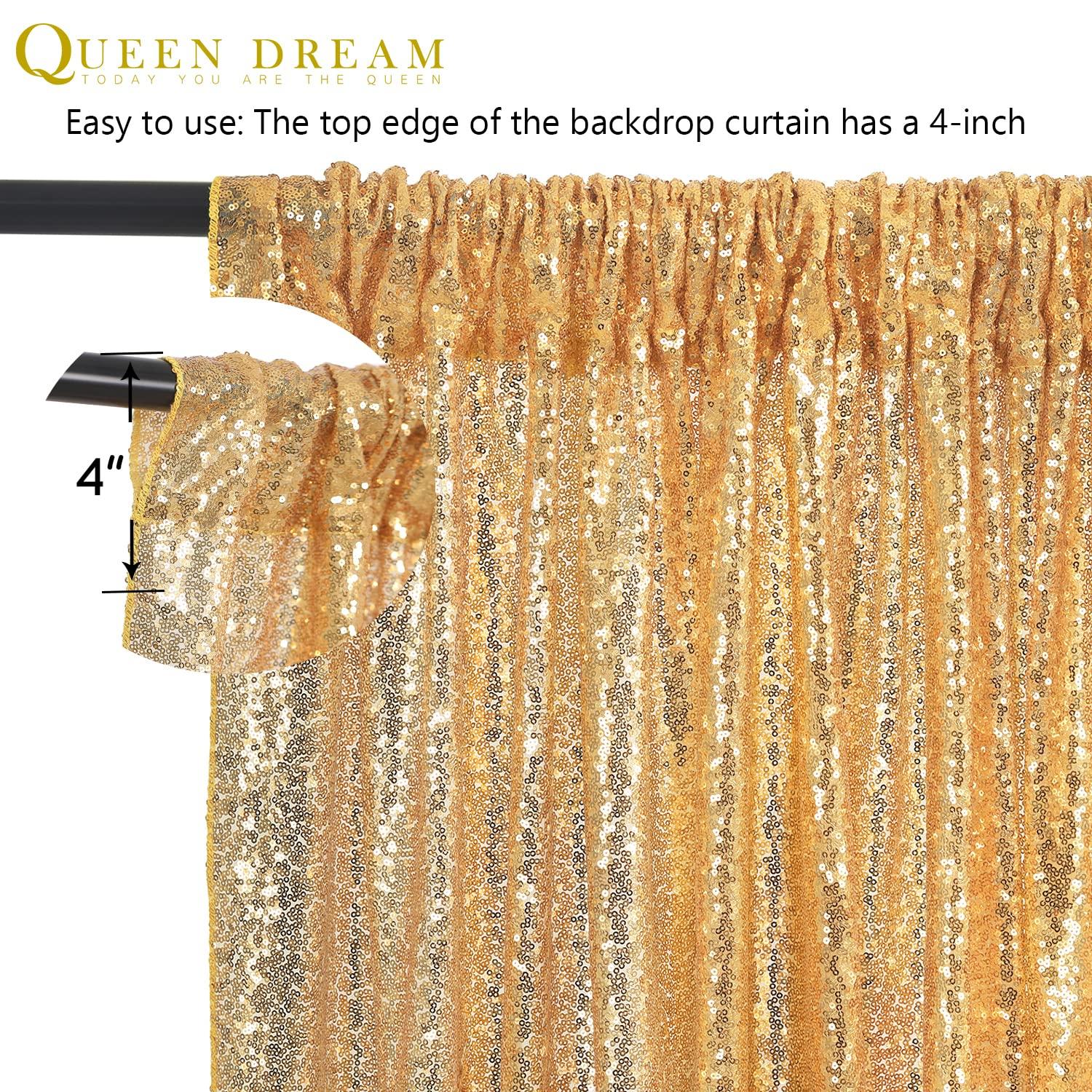QueenDream Gold Sequin Backdrop Curtain Drapes - Glitter Gold Curtains 6 Pieces 2ftx8ft Wedding Background Party Stage Birthday Decorations