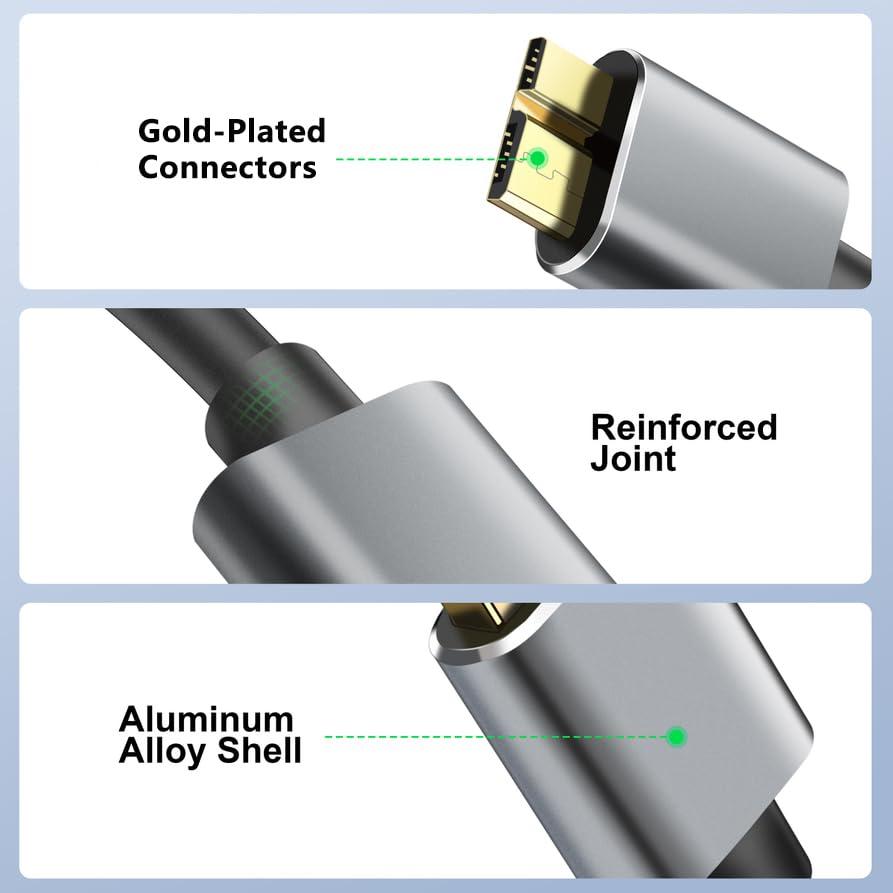 Gsinnerlink Micro B Cable, USB 3.0 A Male to Micro USB 3.0 Sync Cord,Data Wire Compatible for Toshiba,Seagate,Samsung,My Passport and More External Hard Drive(1.5fts/40cm/Black&Gold)