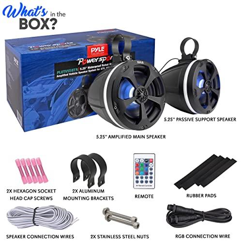 Pyle Pyle 2-Way Waterproof Off Road Speakers - 5.25" 1000W Active Passive Marine Grade Wakeboard Tower Speakers System w/ RGB Light, Full Range Outdoor Stereo Speaker for ATV/UTV Jeep Boat - PLUTV55BTR