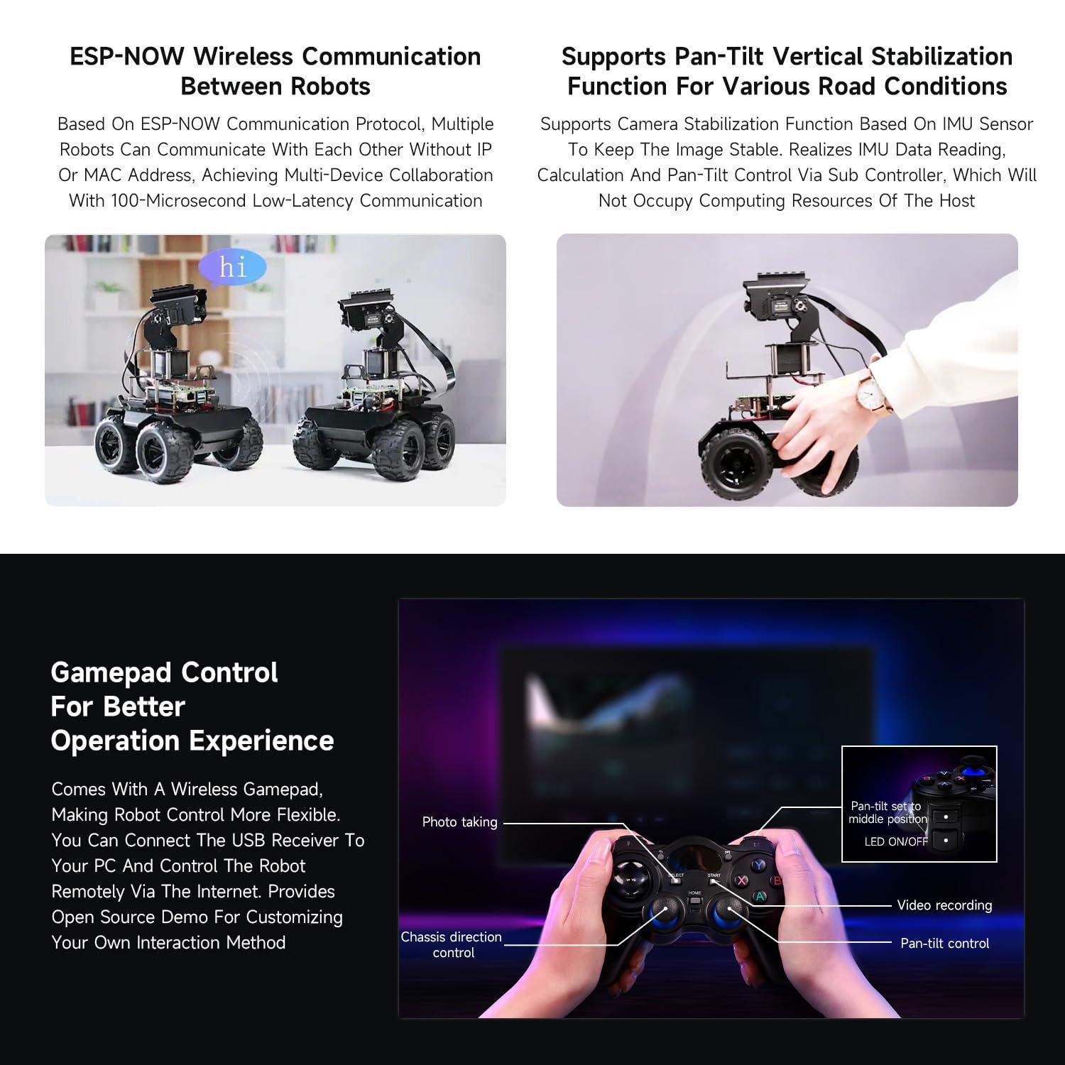 waveshare Waveshare RaspRover Open-Source 4WD AI Robot,Compatible with Raspberry Pi 4B, Dual Controllers, Computer Vision, Comes with Pan-Tilt Module, PI4B-4GB Included