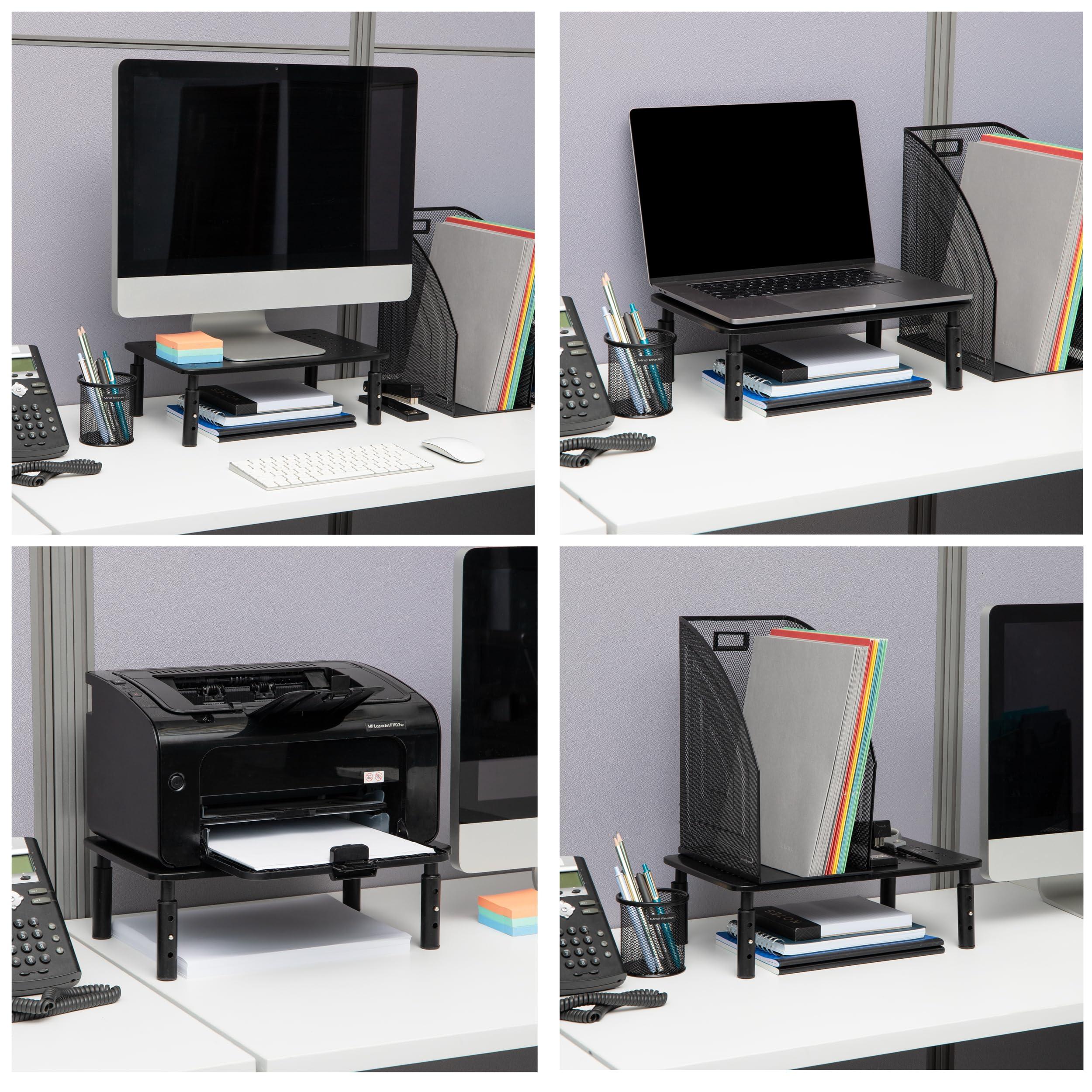 Mind Reader Mind Reader Monitor Stand, Height Adjustable, Ventilated Laptop Riser, Metal, 14.5" L x 9.25" W x 4-5.5" H, Set of 2, Black