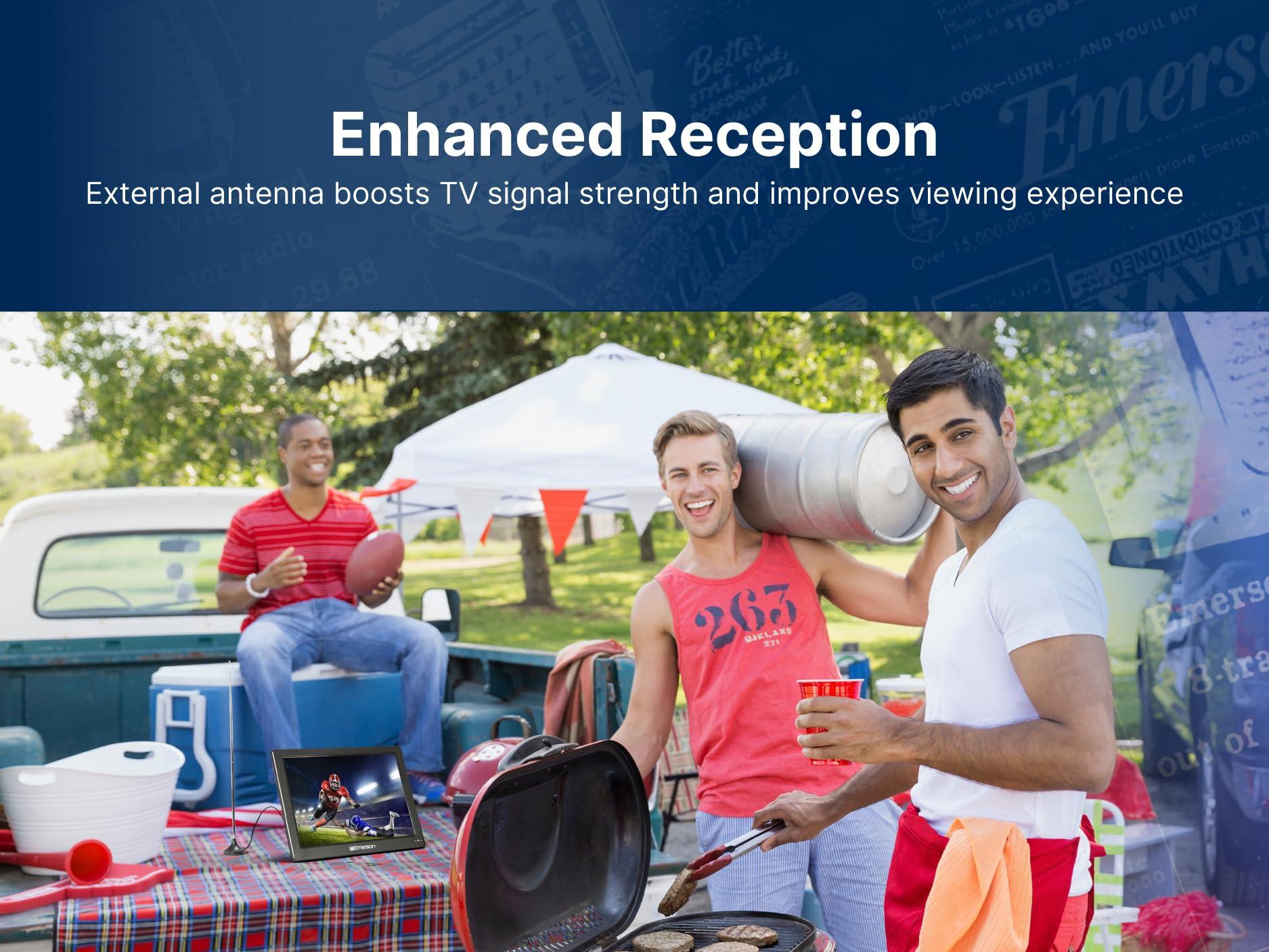 Emerson Emerson ET-1300 13.3" Portable Digital TV with Built-in Rechargeable Battery, DC Car Adapter, HDMI, USB, and AV Inputs, Crystal-Clear HD Display, Compact for Travel, Tailgating, and Camping