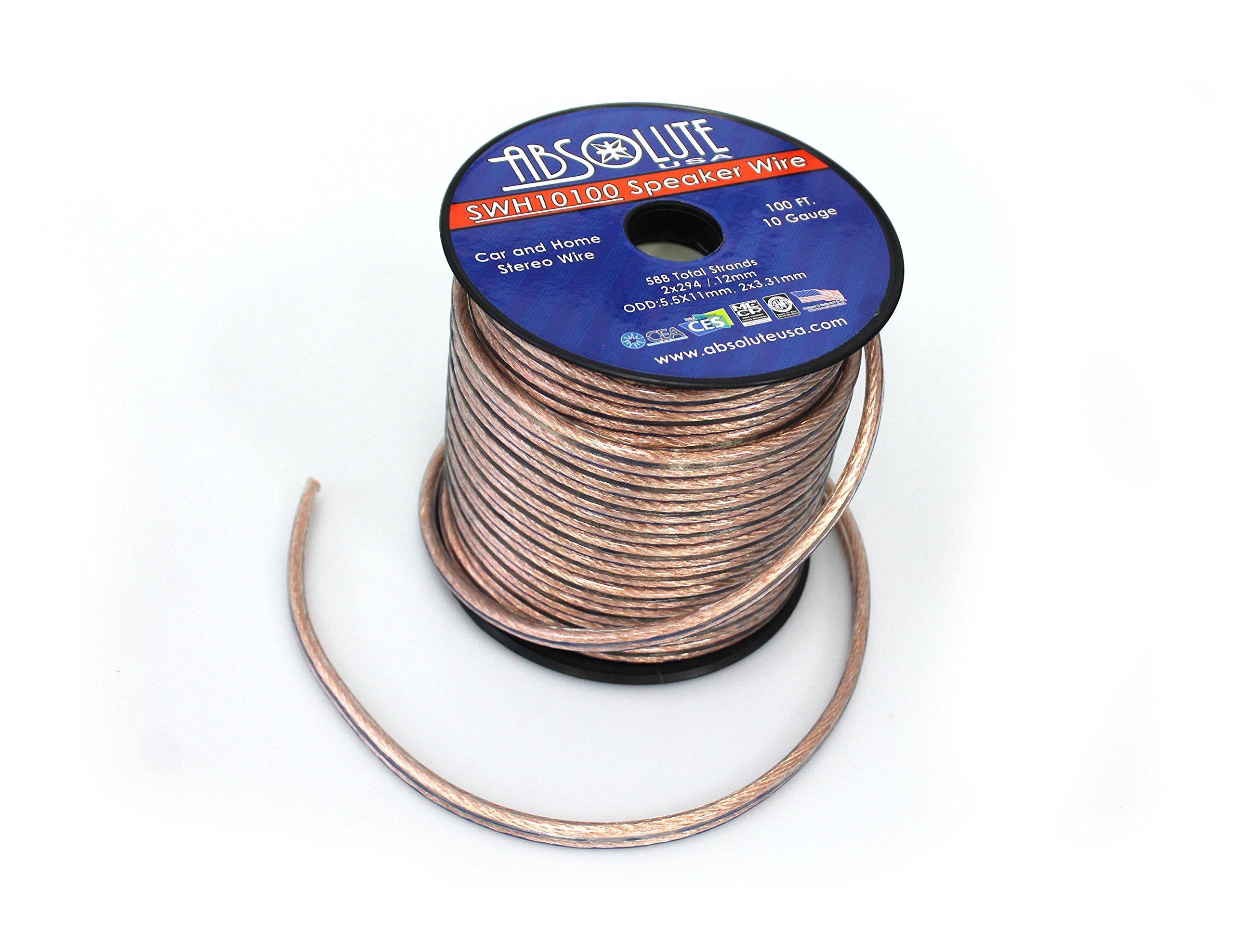 Absolute Absolute USA SWH10100 10 Gauge Car Home Audio Speaker Wire Cable Spool 100'