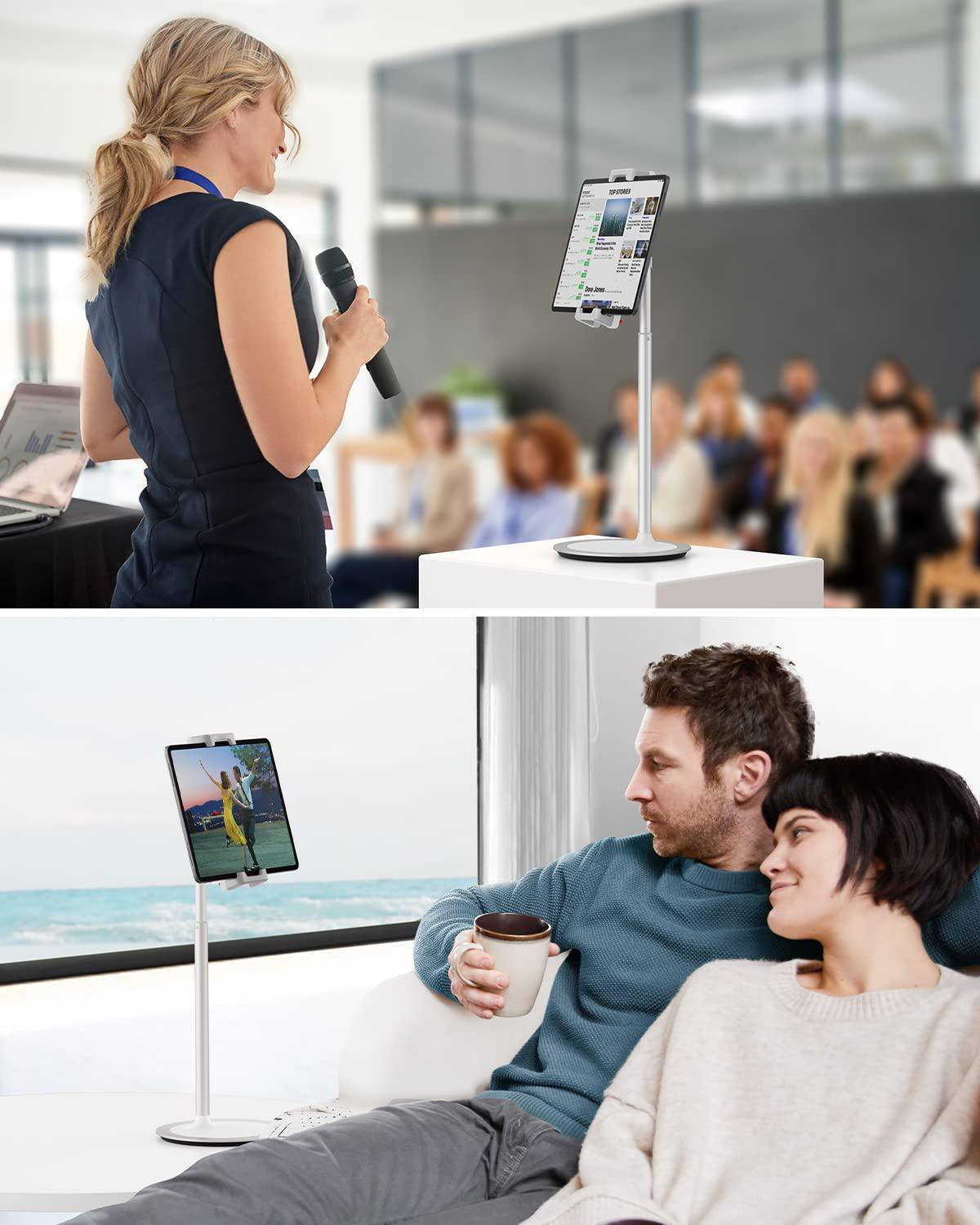 SAIJI SAIJI Tablet Stand Holder, Height Adjustable Portable Monitor Stand, 360 Degree Rotating, Aluminum Alloy Cradle Mount Dock for 4.7\"-15.6\" Screen iPhone Samsung, iPad, Kindle, eBook Reader (Silver)