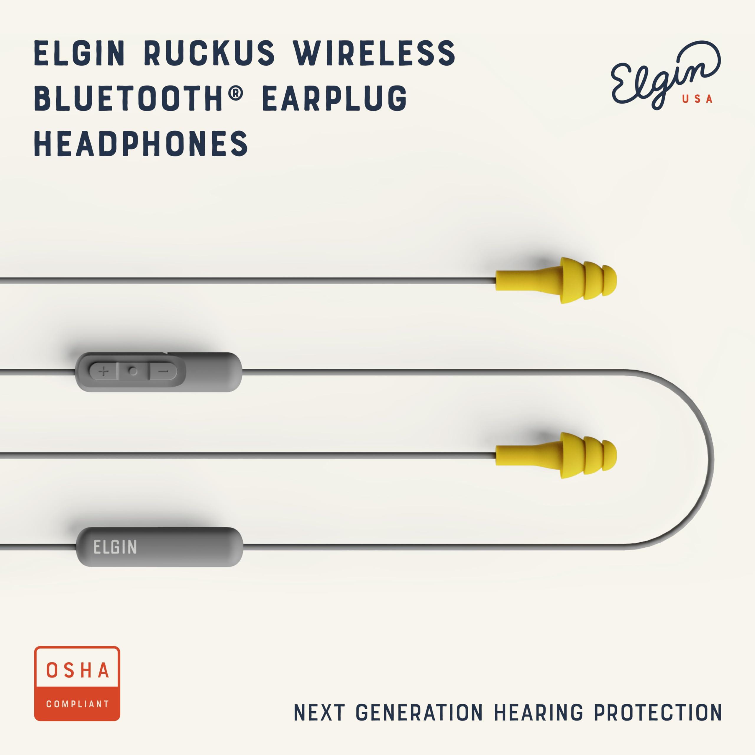Elgin Elgin Ruckus Wireless Bluetooth Earplug Headphones, 25 dB NRR, Noise Canceling Mic, 12-Hour Battery, IP65 Sweatproof, Compliant with OSHA Hearing Safety Standards