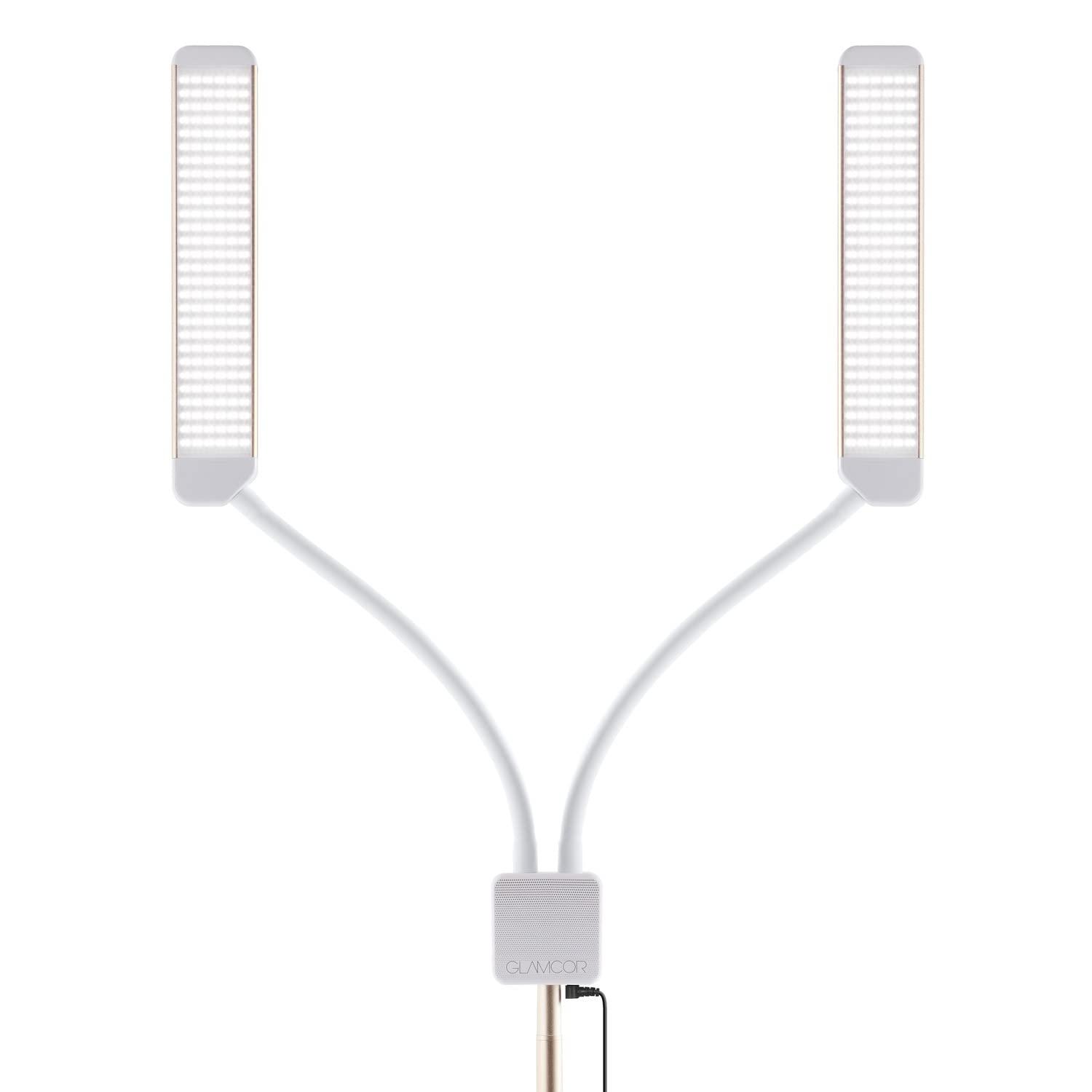 Glamcor GLAMCOR Elite X Portable LED Lighting Kit for Eyelash Extension, Esthetician, Makeup, Filming & Photography | 5600K Five-stage Dimming Daylight, with Travel Bag & Tripod (White/Gold)