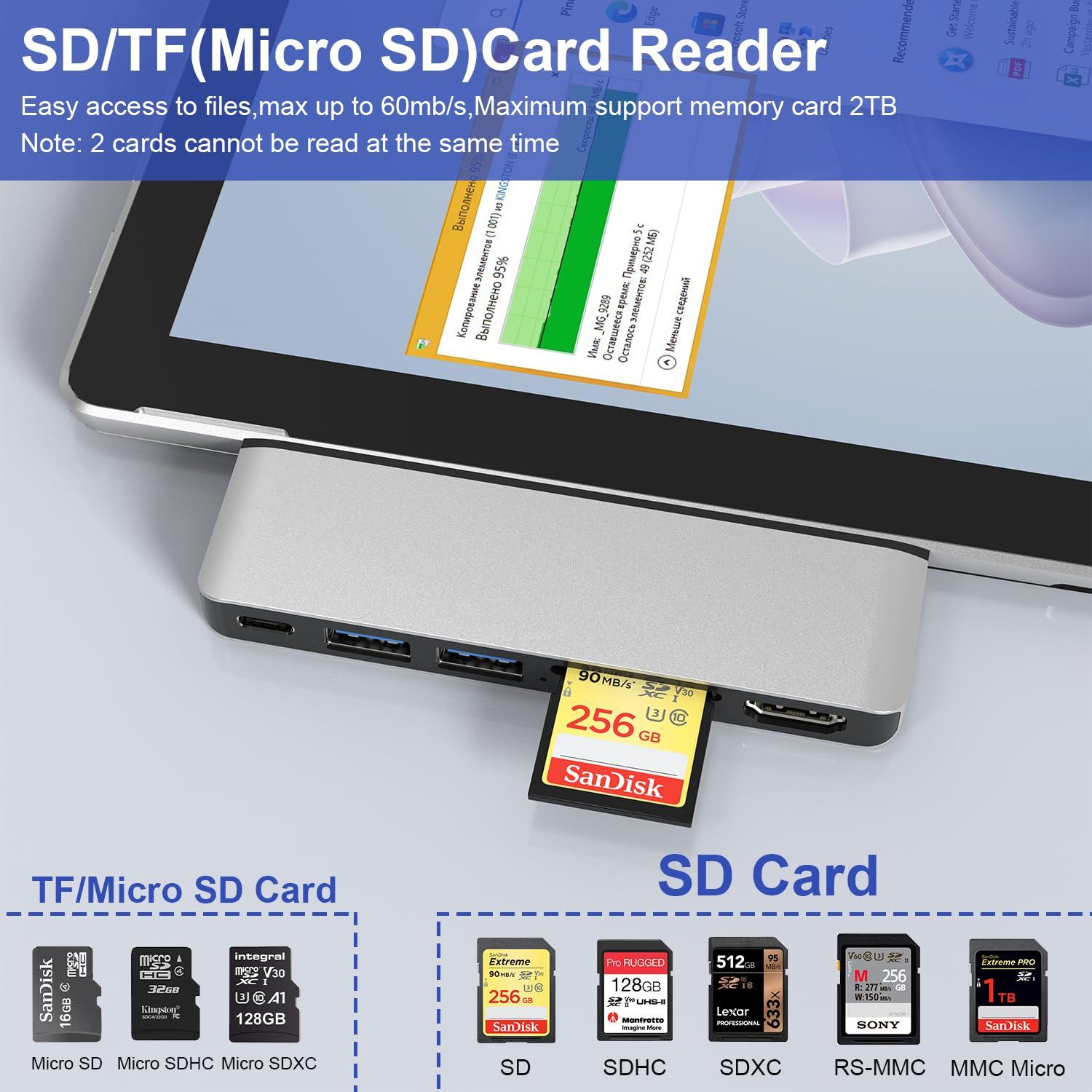 Rytaki Surface Pro 11 USB Hub, Surface Pro 9 USB Hub Docking Station with 4K HDMI, USB-C Thunderbolt 4(8K Video+Data+100W PD), USB 3.0 * 2, SD TF Card Slot, USB C Hub for Surface Pro 11/Pro 10/Pro 9/Pro X