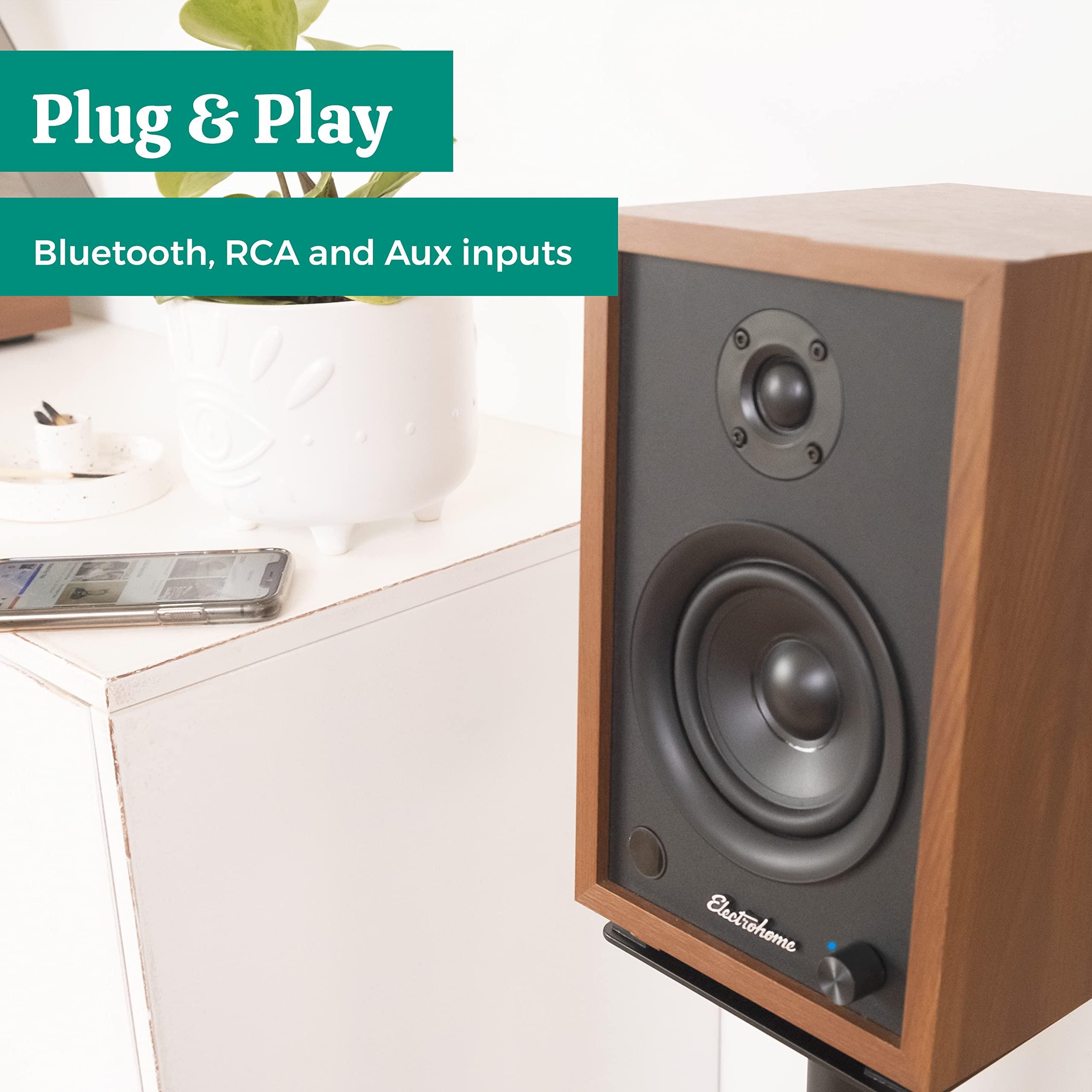 Electrohome Electrohome McKinley 2.0 Stereo Powered Bookshelf Speakers with Built-in Amplifier and 4" Drivers for Turntable, TV, PC and Wireless Music Streaming Featuring Bluetooth 5, RCA and Aux (EB30)