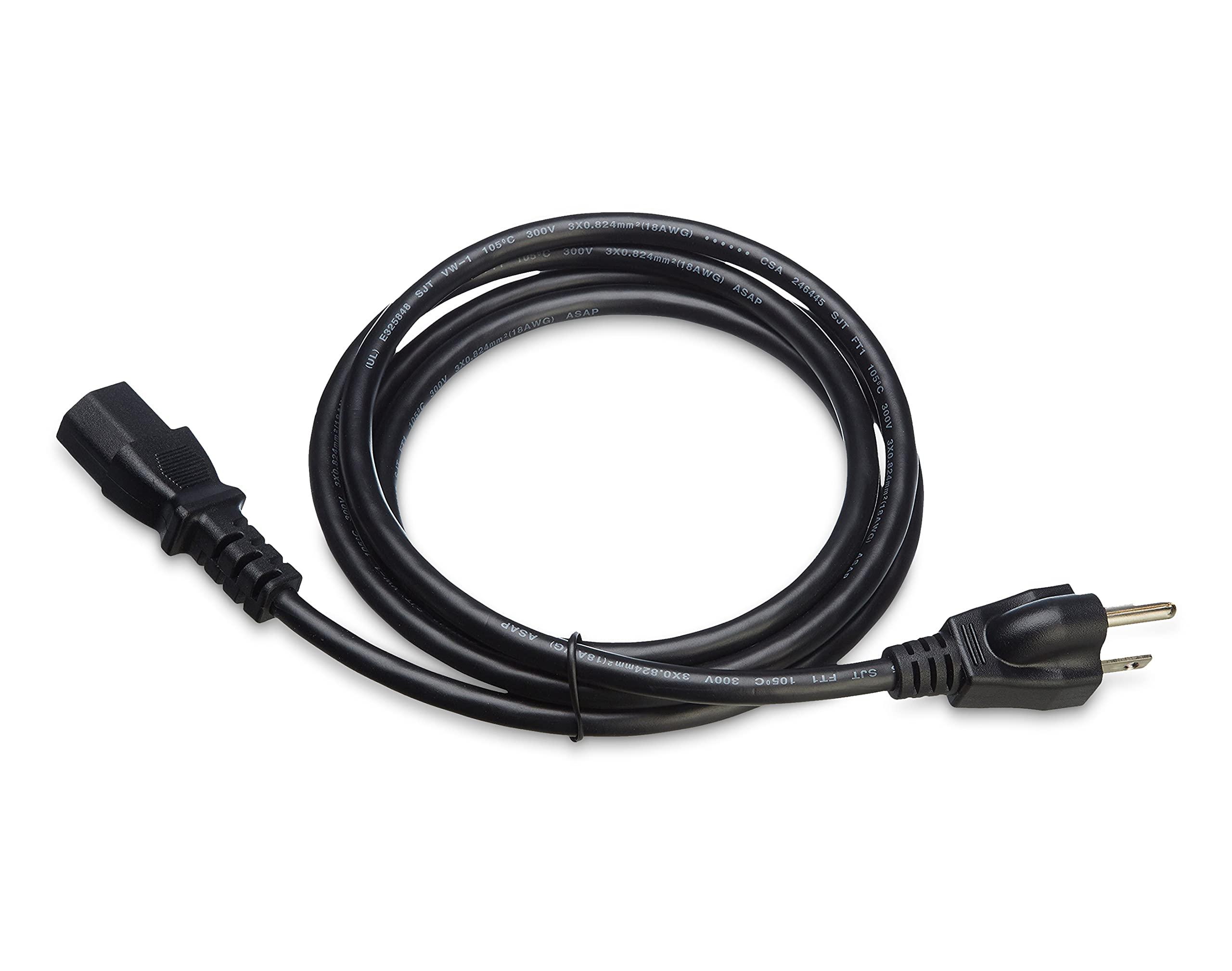 Amazon Basics Amazon Basics PC Power Cord, 6 feet, 5-Pack, AC Power Cord for Monitor, Computer, TV, 3 Prong, 18 AWG, 125 Volts, Black