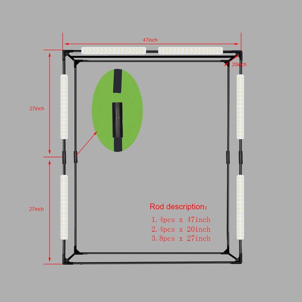 Konseen Professional 47"x20"x55" Photo LED Large Cube Shooting Tents Photography Continuous Lighting Flashery Video Studio Dimmable Lightbox Softbox with 3 Colors PVC Backdrops and Carrying Bag